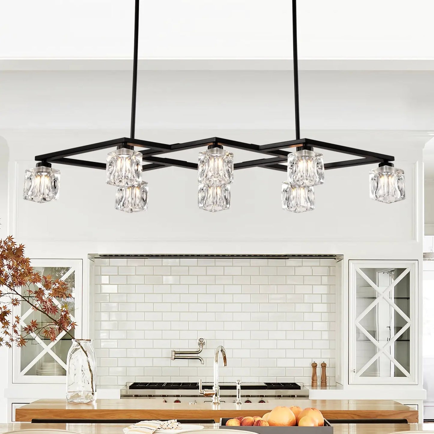Matte Black Crystal Chandelier For Dining Room 8 Light Kitchen Chandelier Light Fixture Modern Metal Industrial