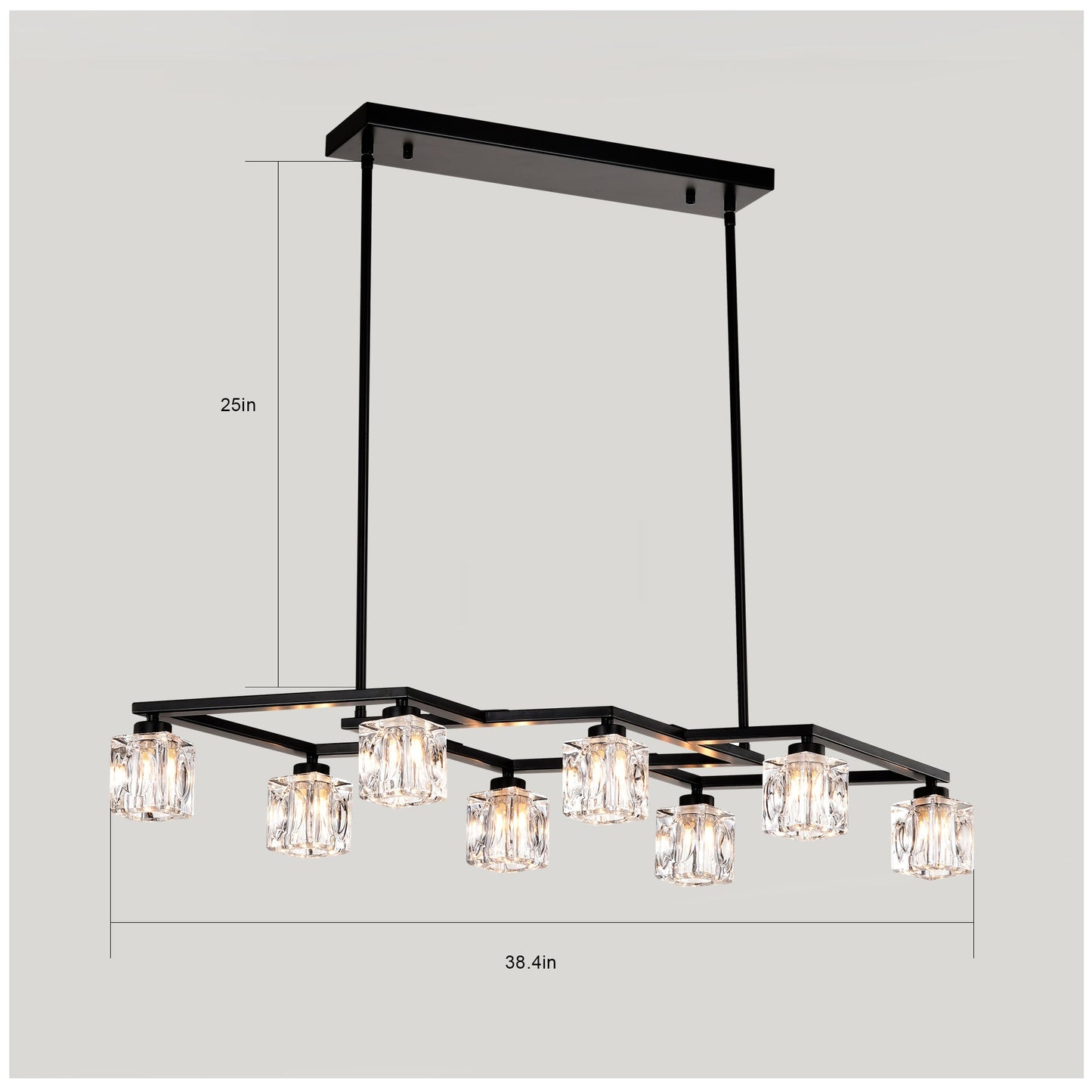 Crystal Chandelier for Dining Room with 8 Light for Modern Farmhouse Design Matte Black 12V Hanging Light