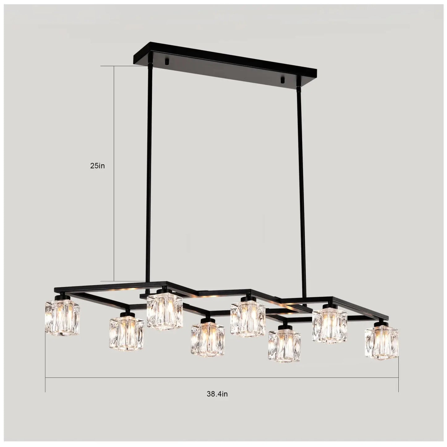 Crystal Chandelier for Dining Room with 8 Light for Modern Farmhouse Design Matte Black 12V Hanging Light