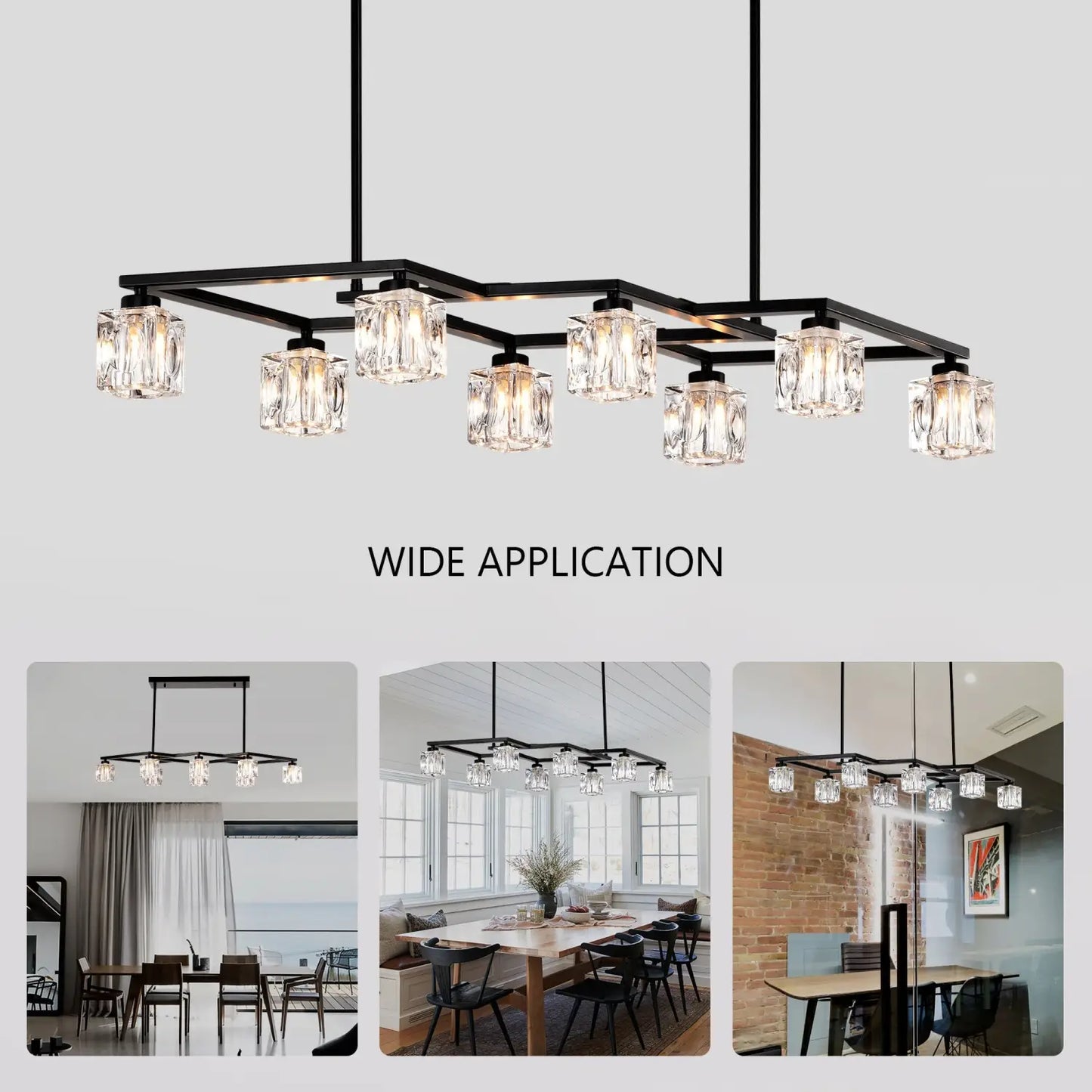Matte Black Crystal Chandelier For Dining Room 8 Light Kitchen Chandelier Light Fixture Modern Metal Industrial