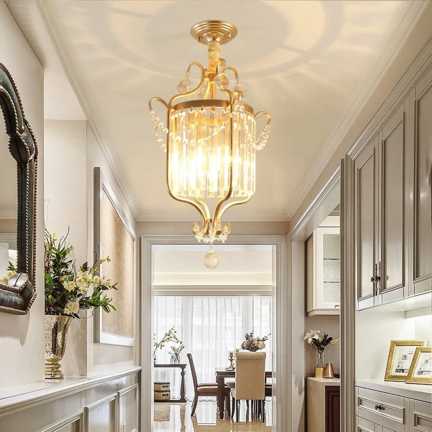 American Small Chandelier Balcony Aisle Corridor Single Head Crystal 12V Hanging Light