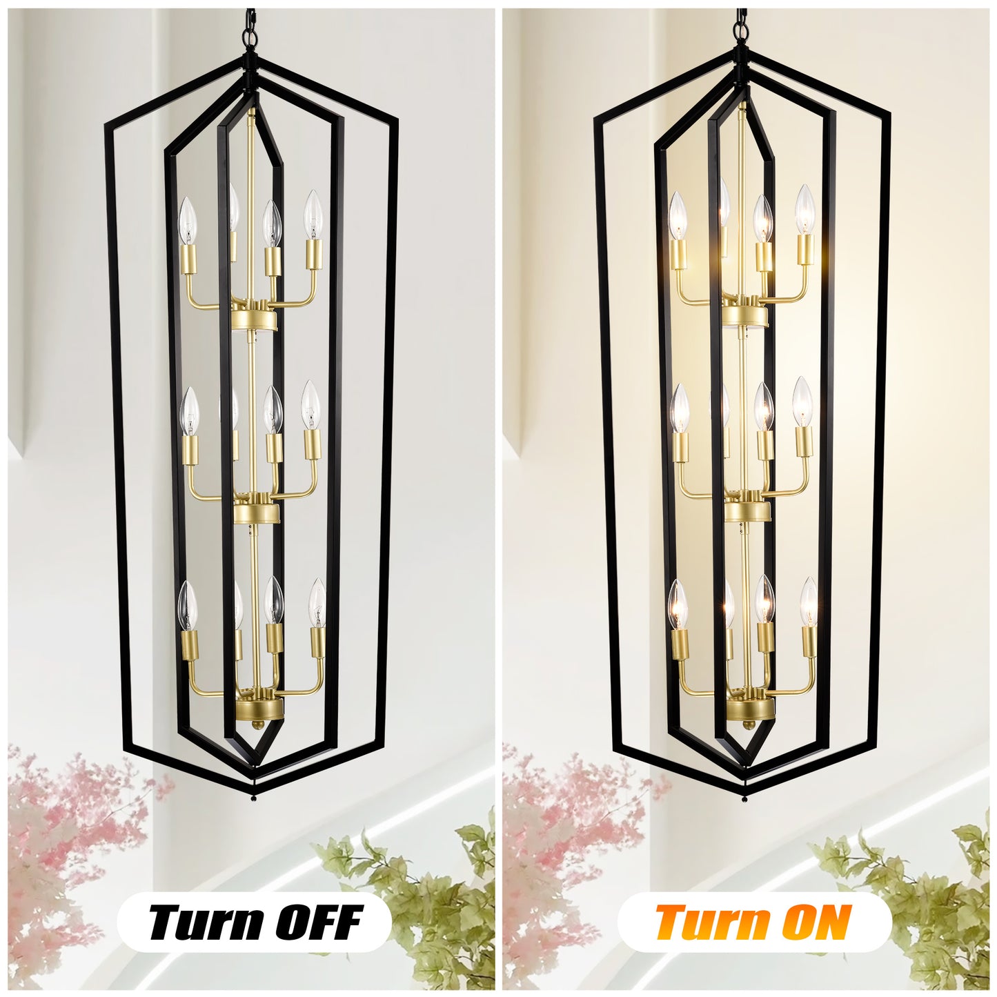 12 Light Farmhouse Hanging Light Indoor Lantern Chandelier with Gold Finish