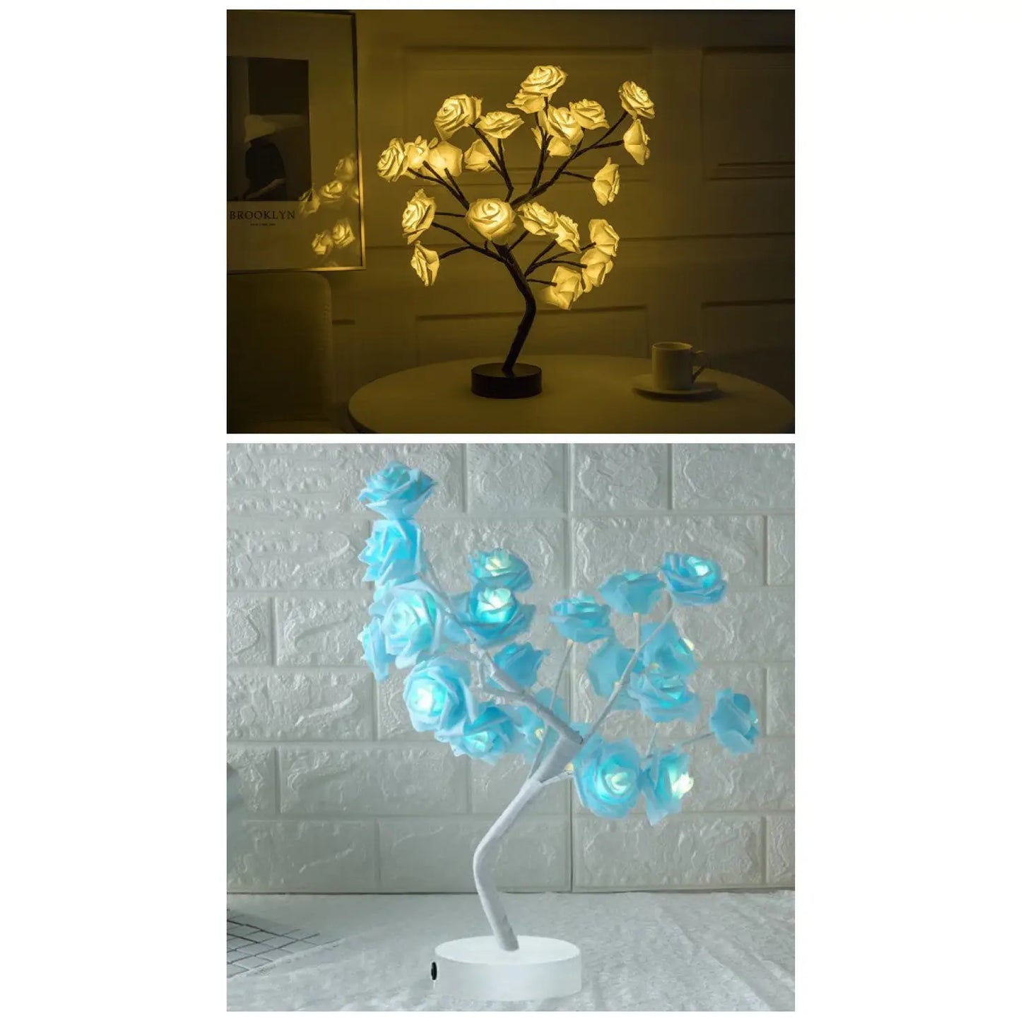 Decorative Flower Lamp with Soft Warm Light for Home Interiors - 2PC BY 1 Blue Black - Table Lamps