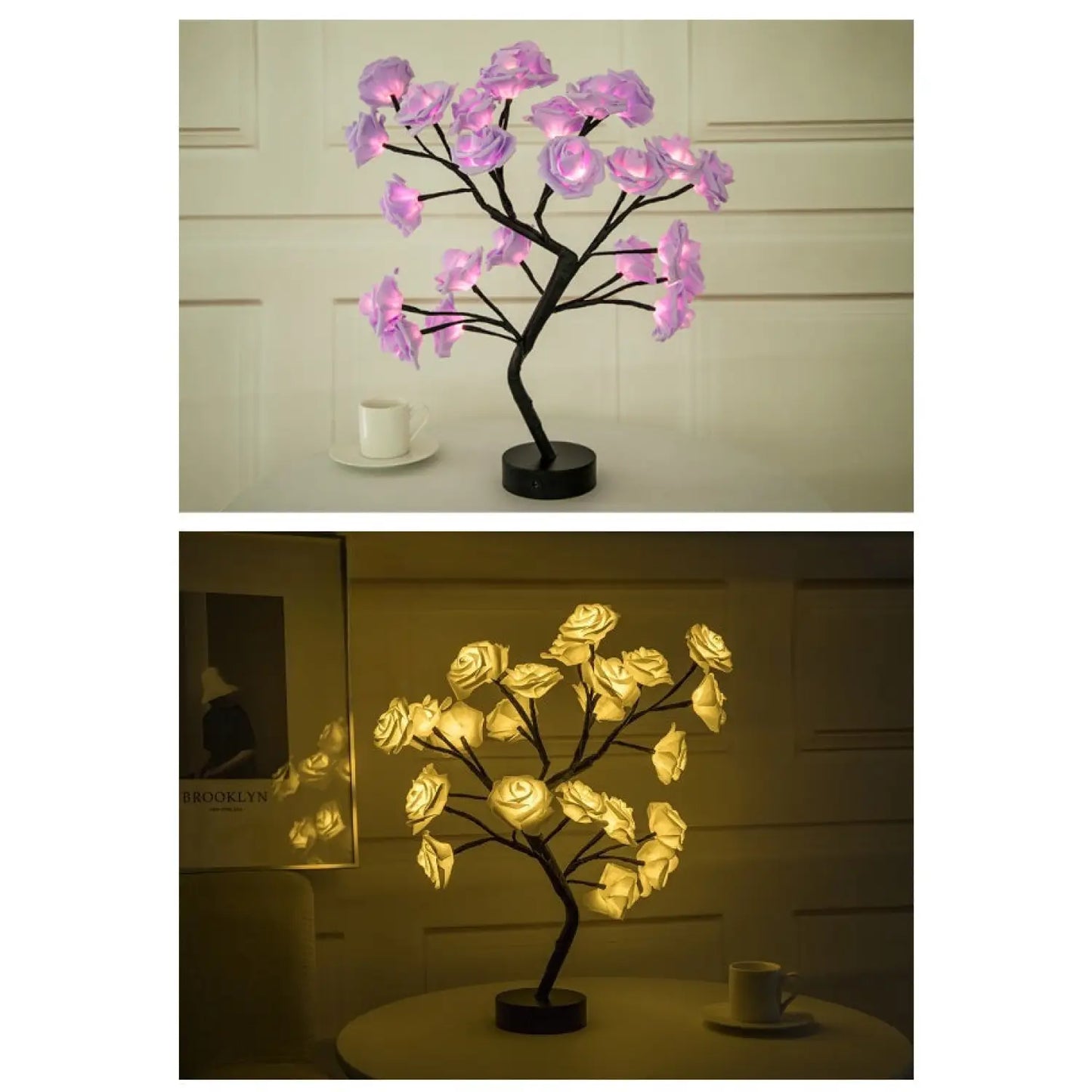 Decorative Flower Lamp with Soft Warm Light for Home Interiors - 2PC BY 1 Purple Black - Table Lamps