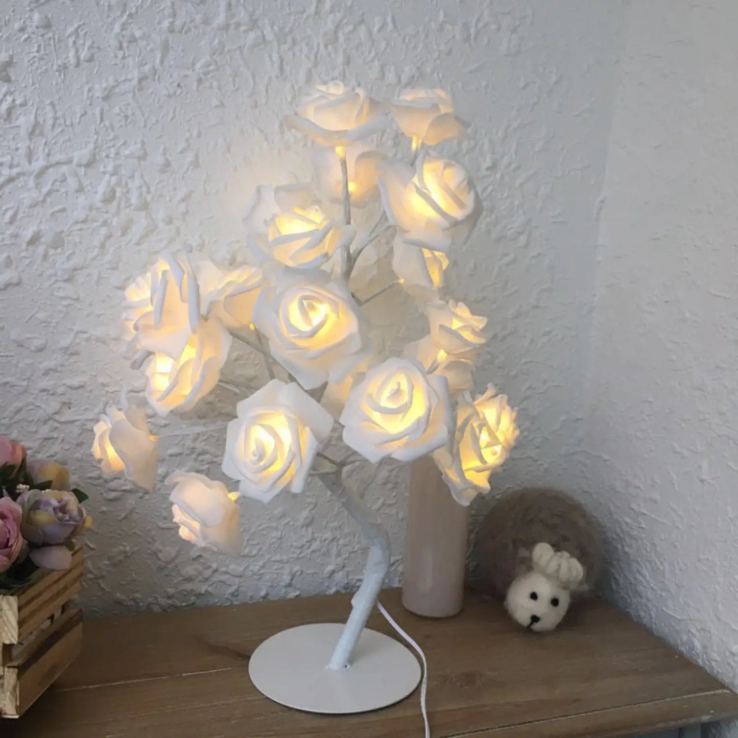 Decorative Flower Lamp with Soft Warm Light for Home Interiors - All White - Table Lamps