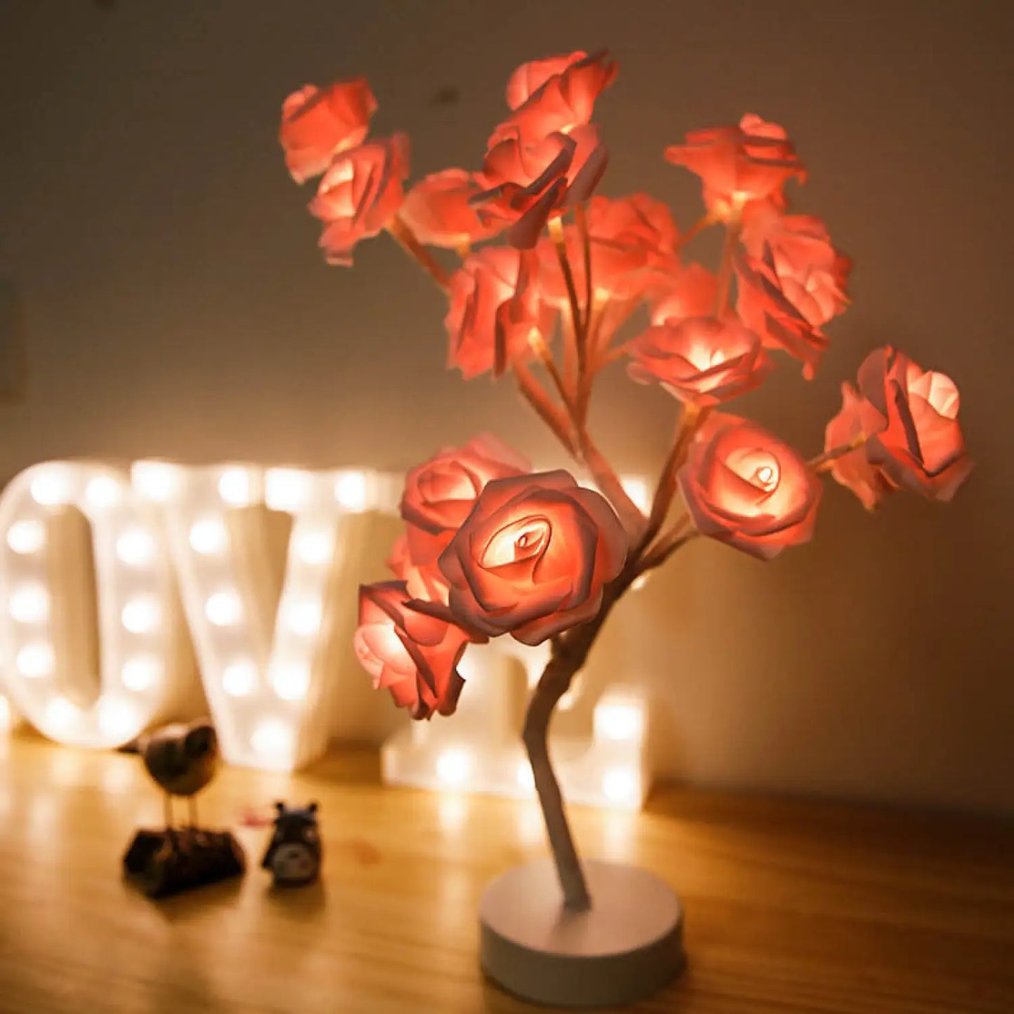 Decorative Flower Lamp with Soft Warm Light for Home Interiors - Pink - Table Lamps