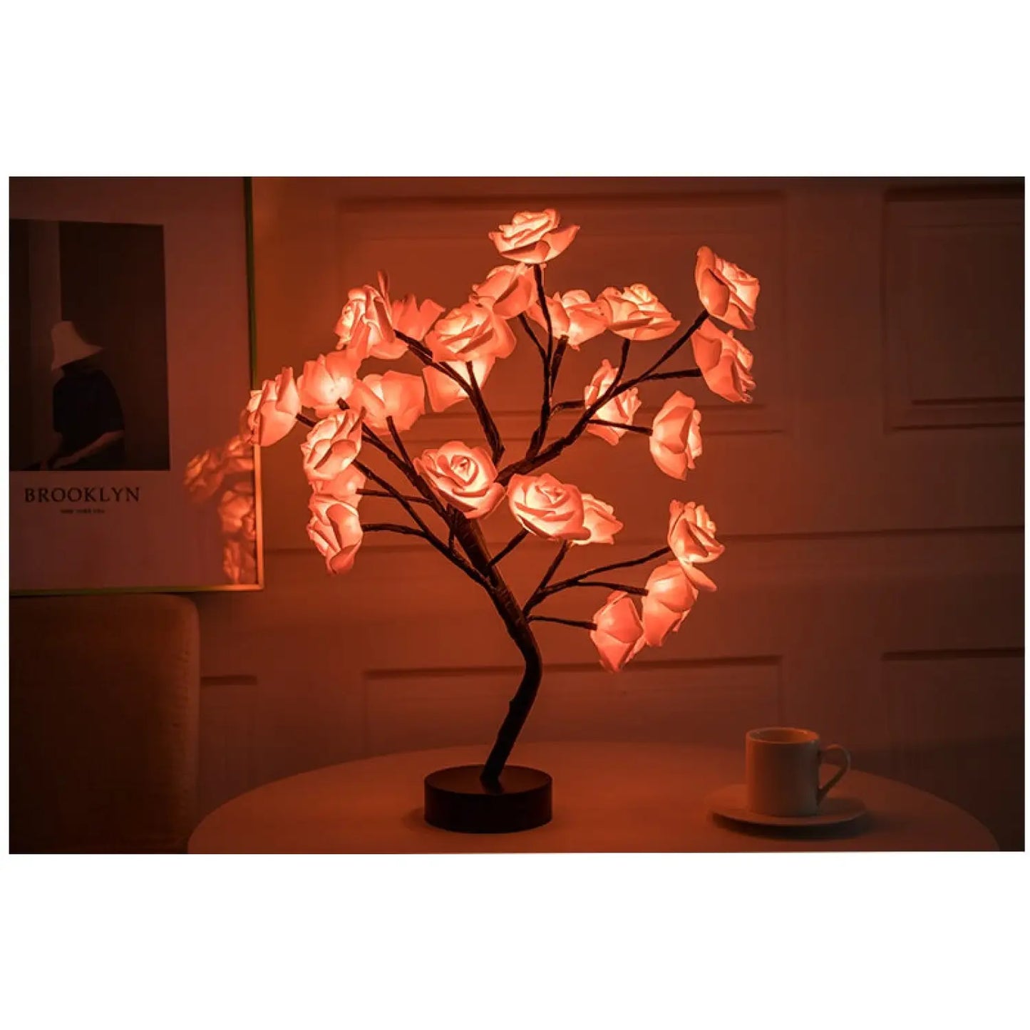 Decorative Flower Lamp with Soft Warm Light for Home Interiors - Pink Black - Table Lamps