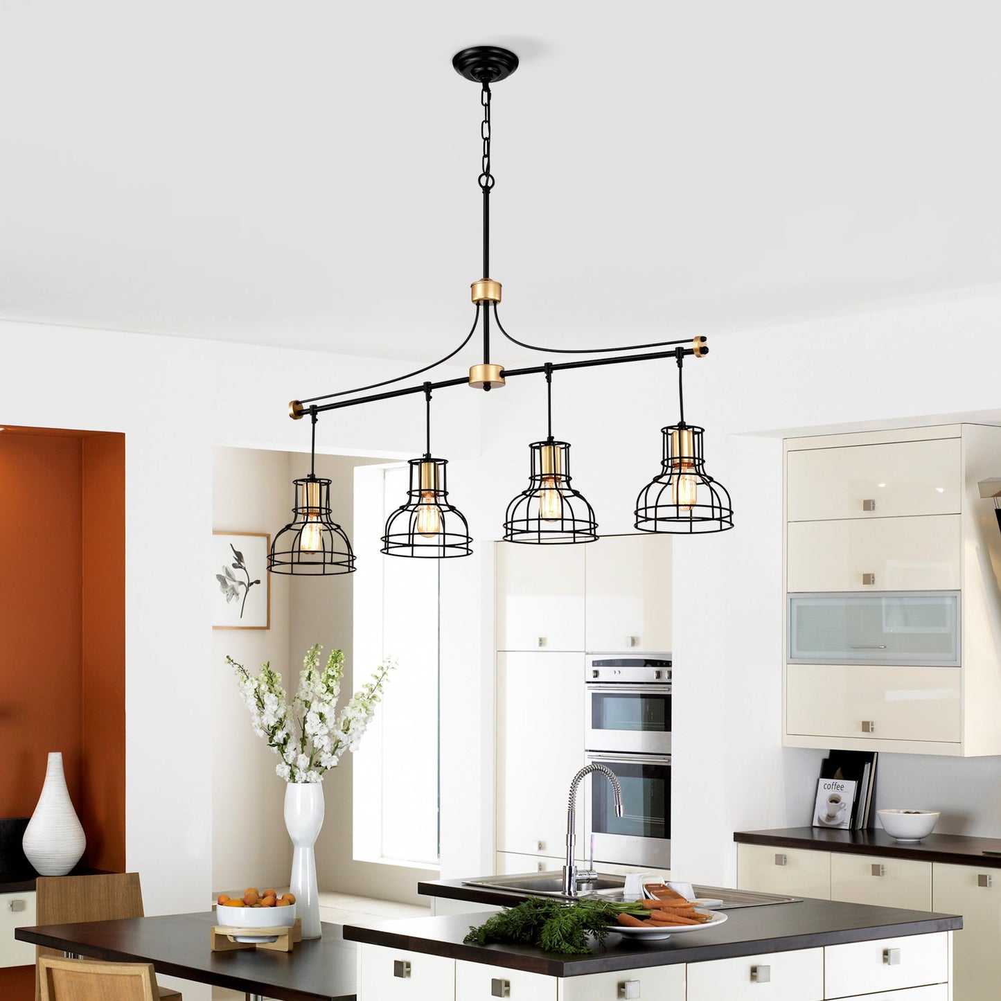 Dining Room Light Fixture Chandelier Over Table 40 Inch Hanging For Farmhouse Linear Chandeliers,4 Light Kitchen Island