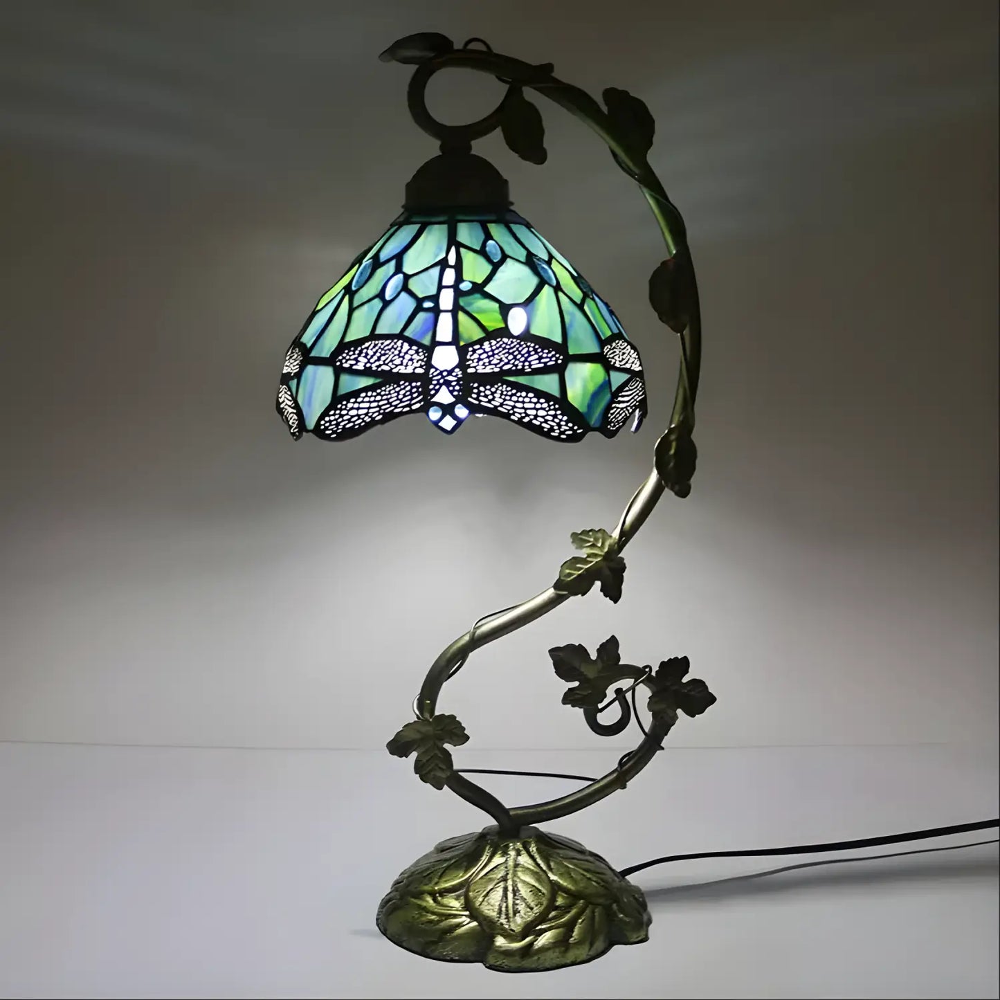 Dragonfly Metal Leaf Tiffany Glass Tabletop Lamp - No Bulb - Table Lamp