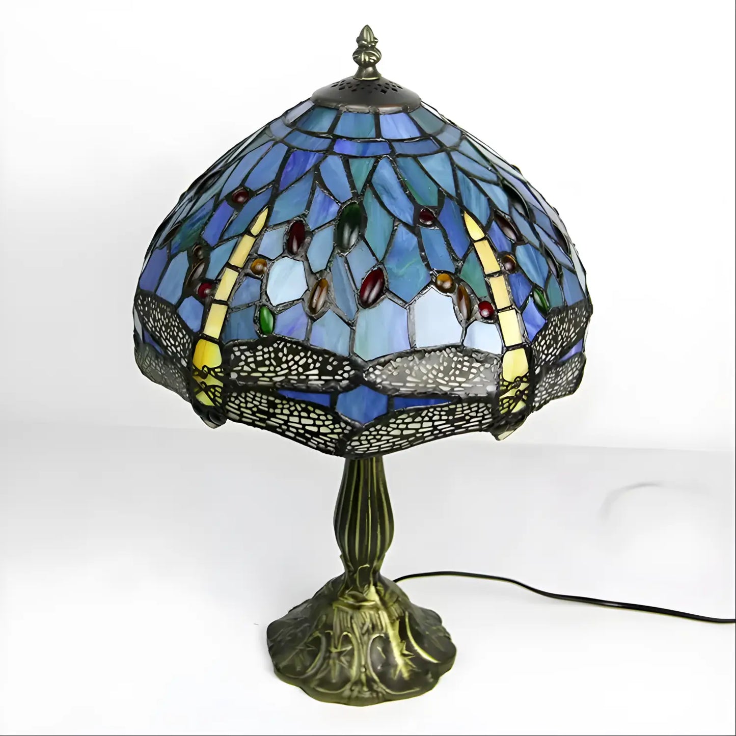 Dragonfly Tiffany Glass Tabletop Lamp - No Bulb - Table Lamp