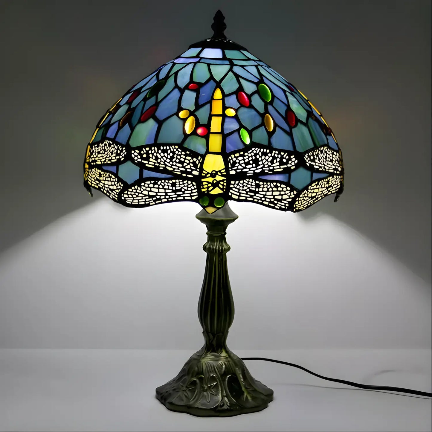 Dragonfly Tiffany Glass Tabletop Lamp - No Bulb - Table Lamp