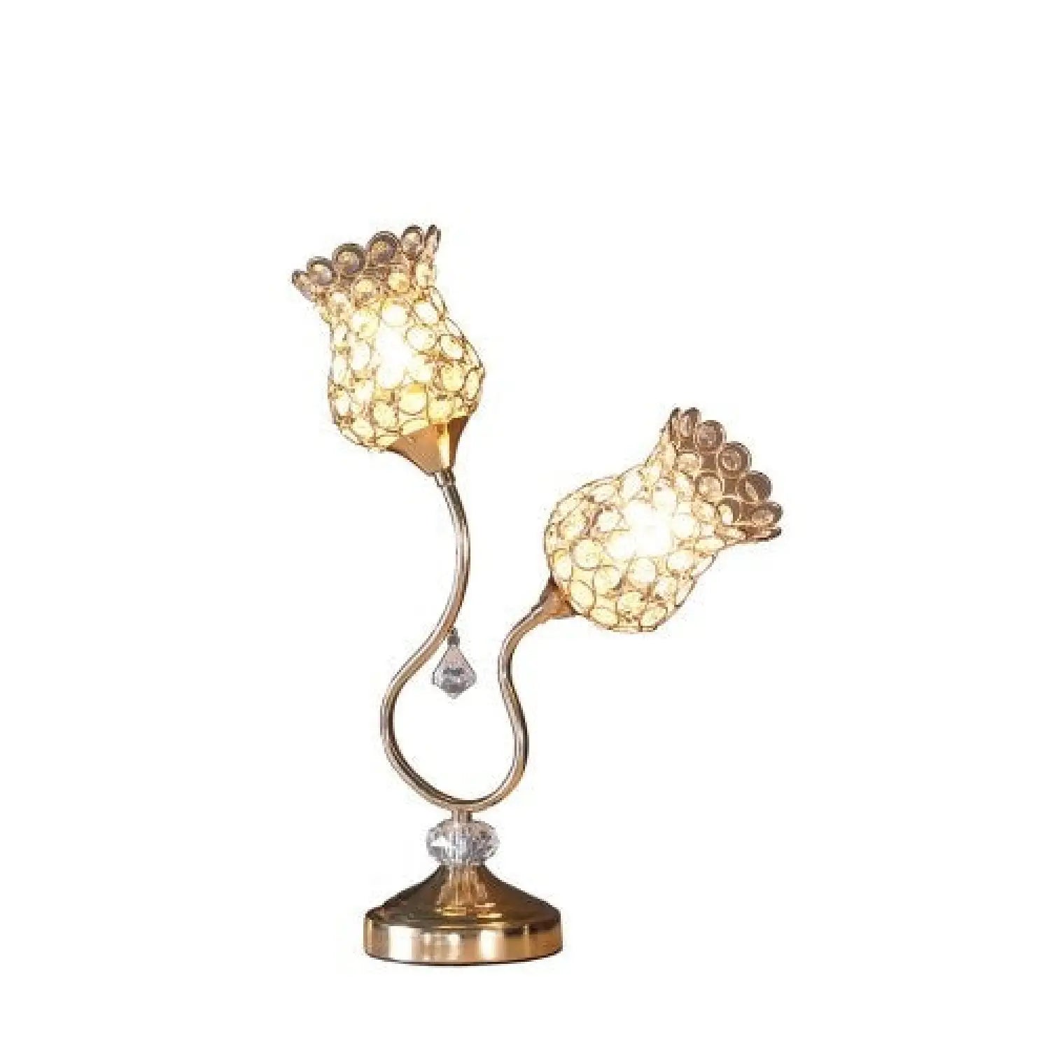 Dual Flower Design Table Lamp for Reading and Home Style - Rose Gold - Table Lamp