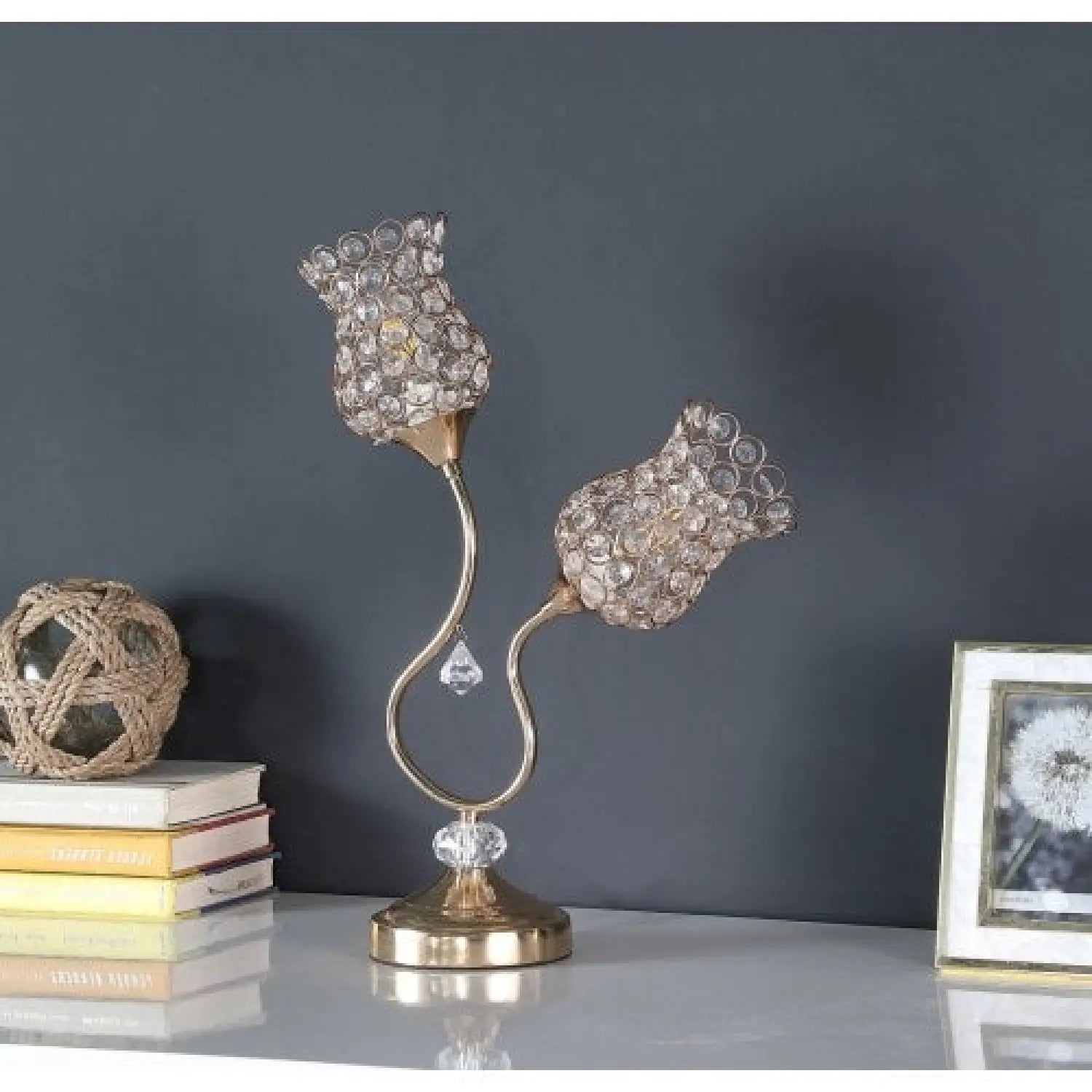 Dual Flower Design Table Lamp for Reading and Home Style - Rose Gold - Table Lamp
