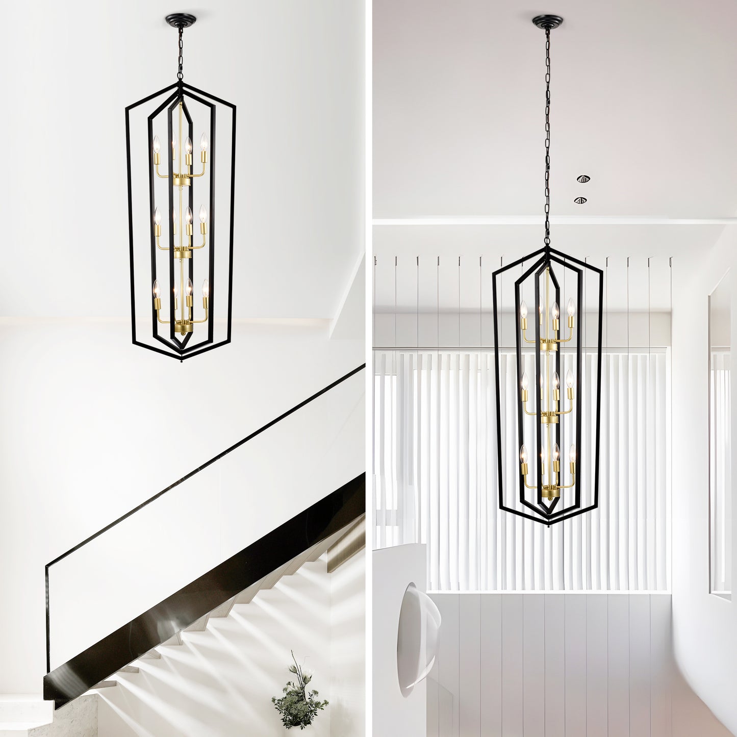 12 Light Farmhouse Hanging Light Indoor Lantern Chandelier with Gold Finish