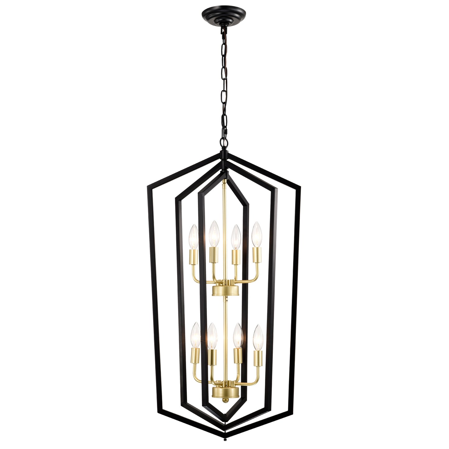 8 Light Farmhouse Hanging Lights Living Room Chandelier with Lantern Frame