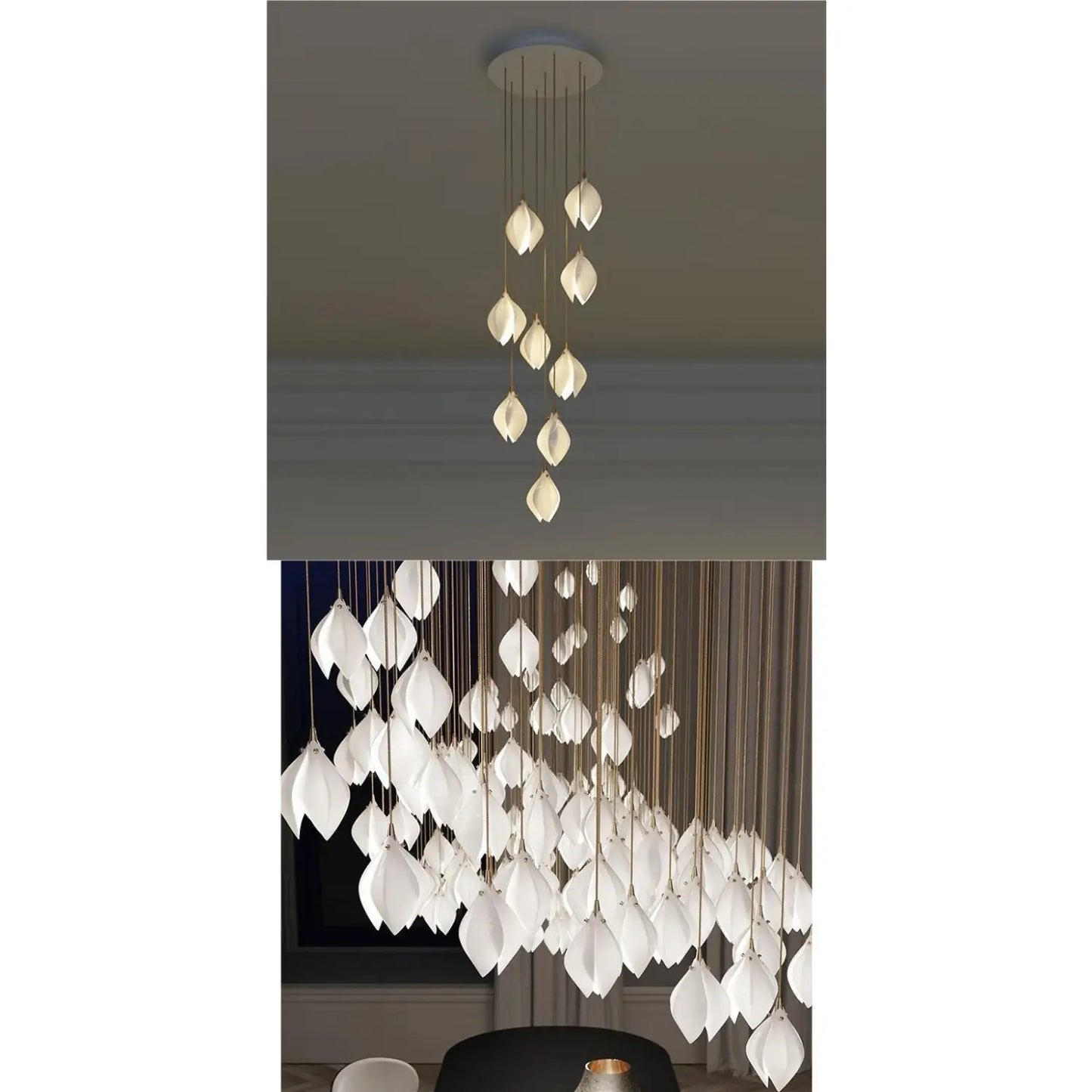 Nordic Minimalist Ceramic Magnolia Dining Room Bedroom Bedside Staircase Petal Chandelier - Tri color dimming / Ceramic