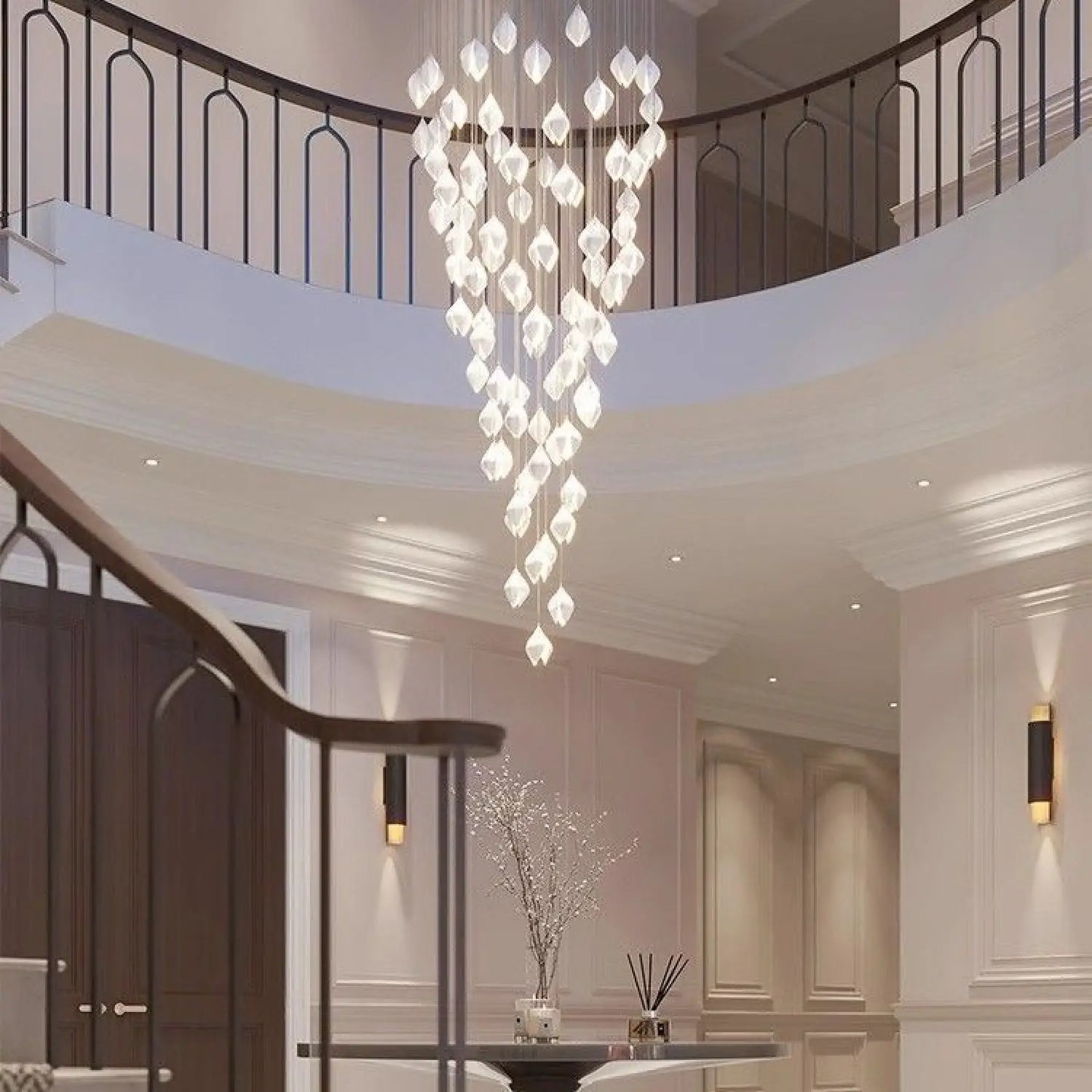 Nordic Minimalist Ceramic Magnolia Dining Room Bedroom Bedside Staircase Petal Chandelier - Tri color dimming / Ceramic