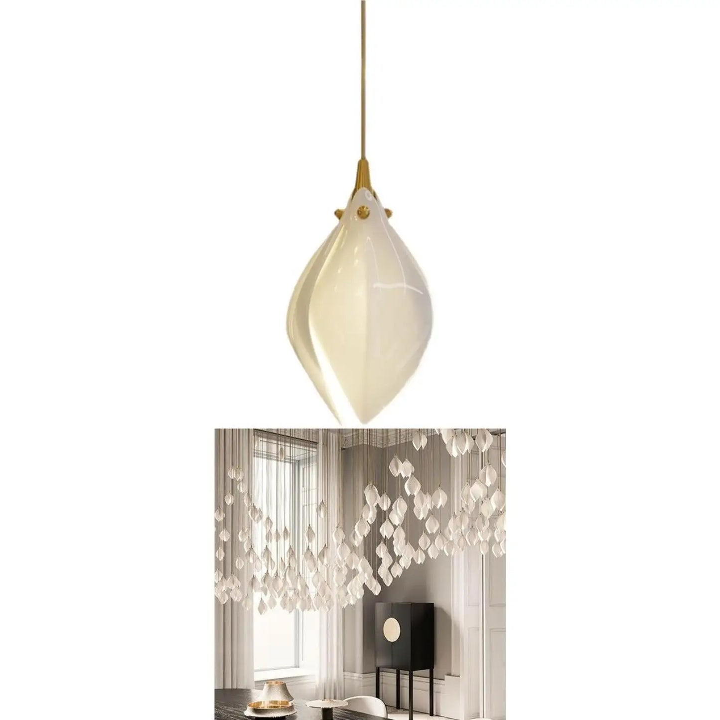 Nordic Minimalist Ceramic Magnolia Dining Room Bedroom Bedside Staircase Petal Chandelier - Tri color dimming / Ceramic