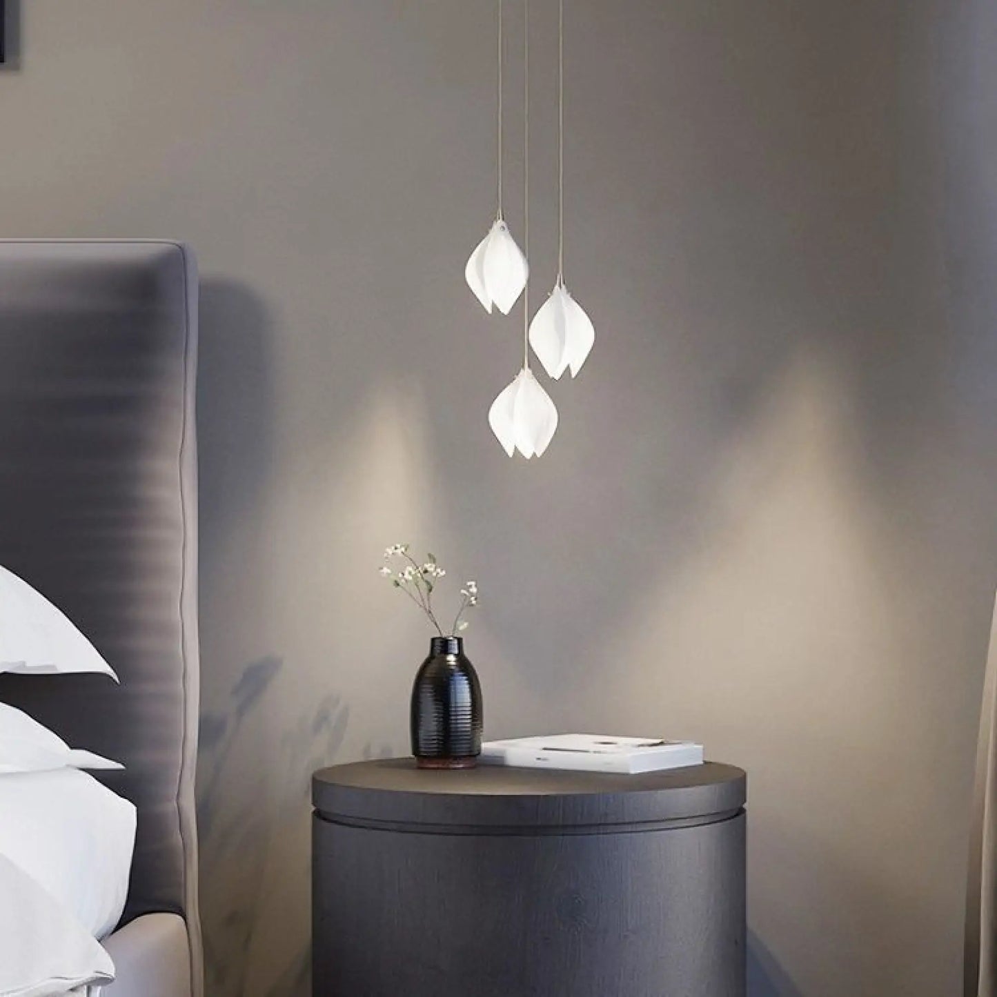 Nordic Minimalist Ceramic Magnolia Dining Room Bedroom Bedside Staircase Petal Chandelier - Tri color dimming / Ceramic
