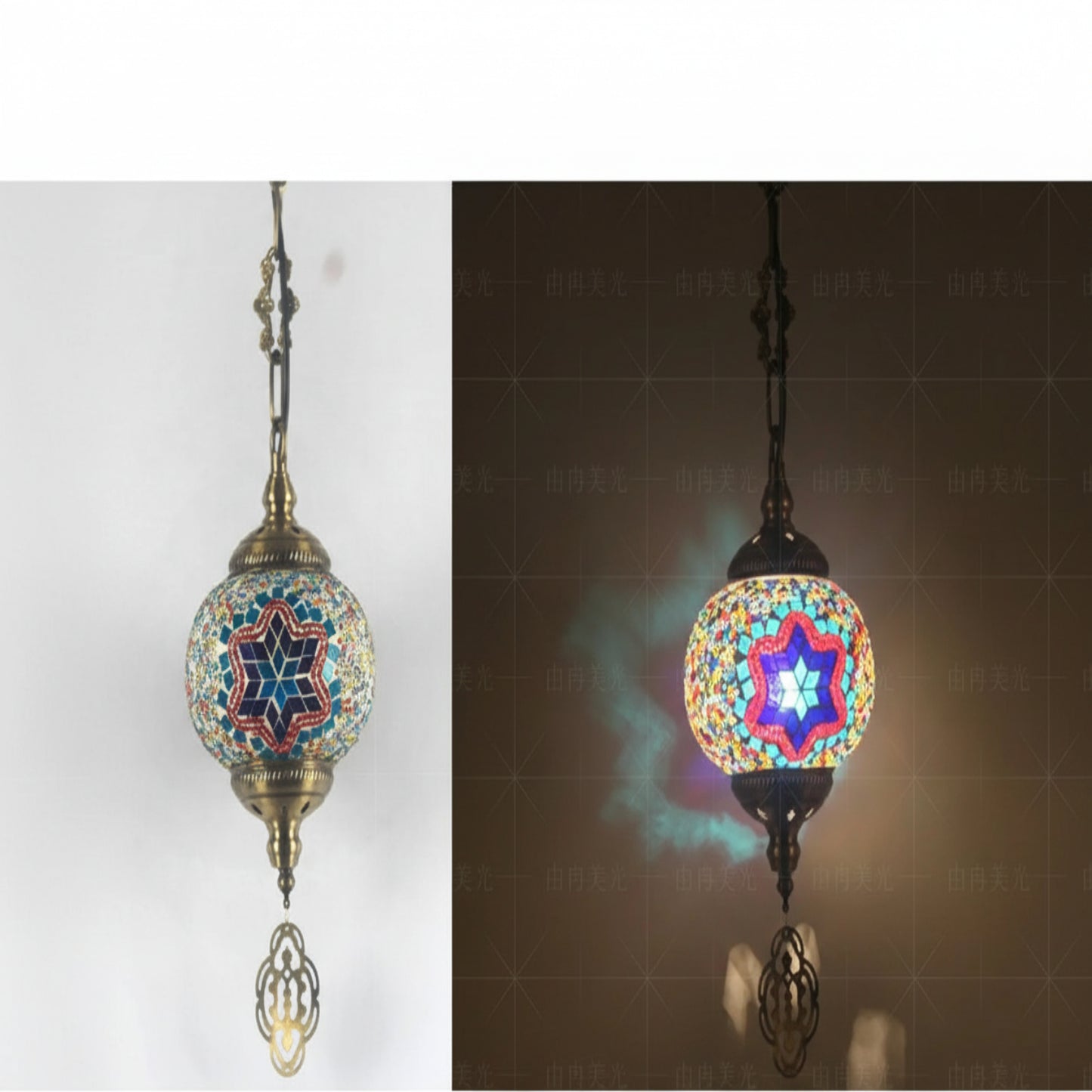 Elegant Single-Head Turkish Chandelier with Colorful Glass Shade - Style 9 / US plug - Indoor Hanging Light