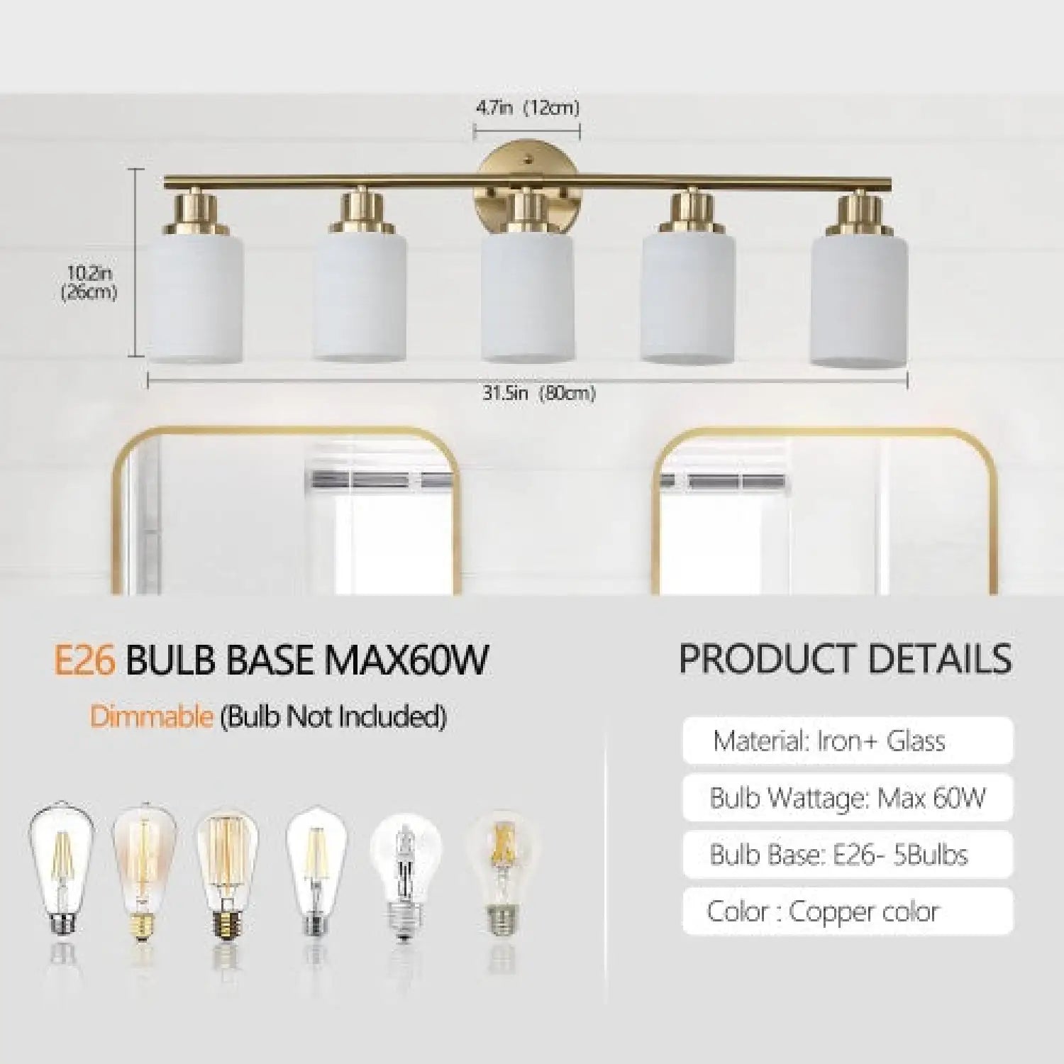 Elegant Vanity Lights for Bathroom in Gold with 5 Lights Fixture - Golden - 12V Hanging Light