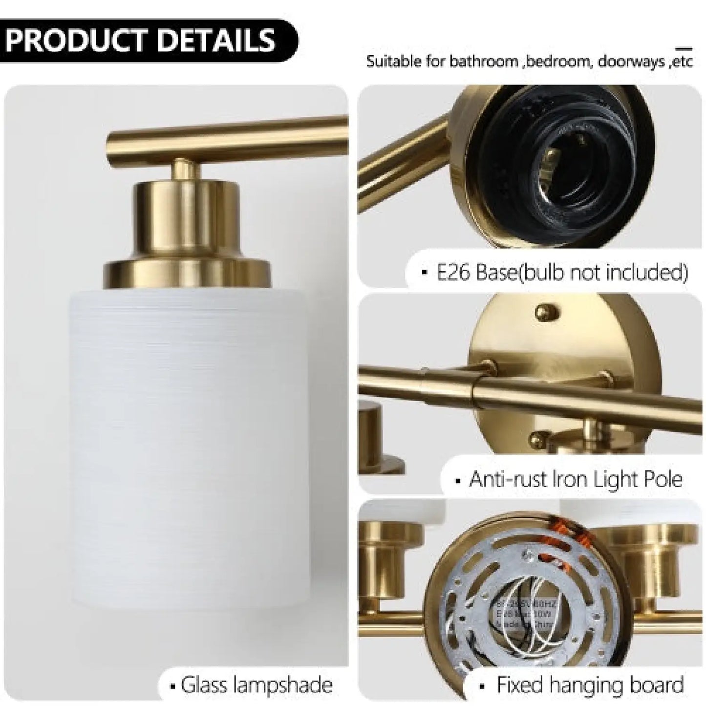 Elegant Vanity Lights for Bathroom in Gold with 5 Lights Fixture - Golden - 12V Hanging Light