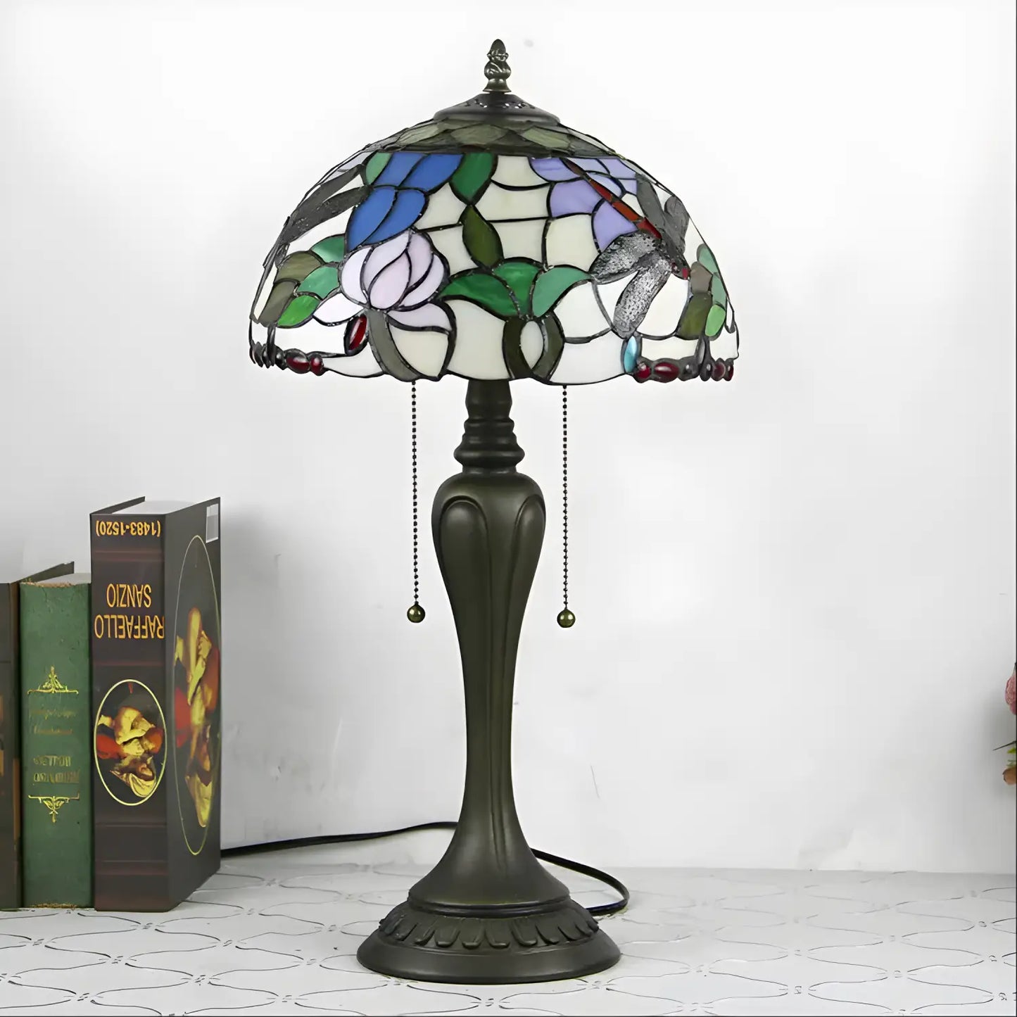 European Dragonfly Tiffany Glass Tabletop Lamp - No Bulb - Table Lamp