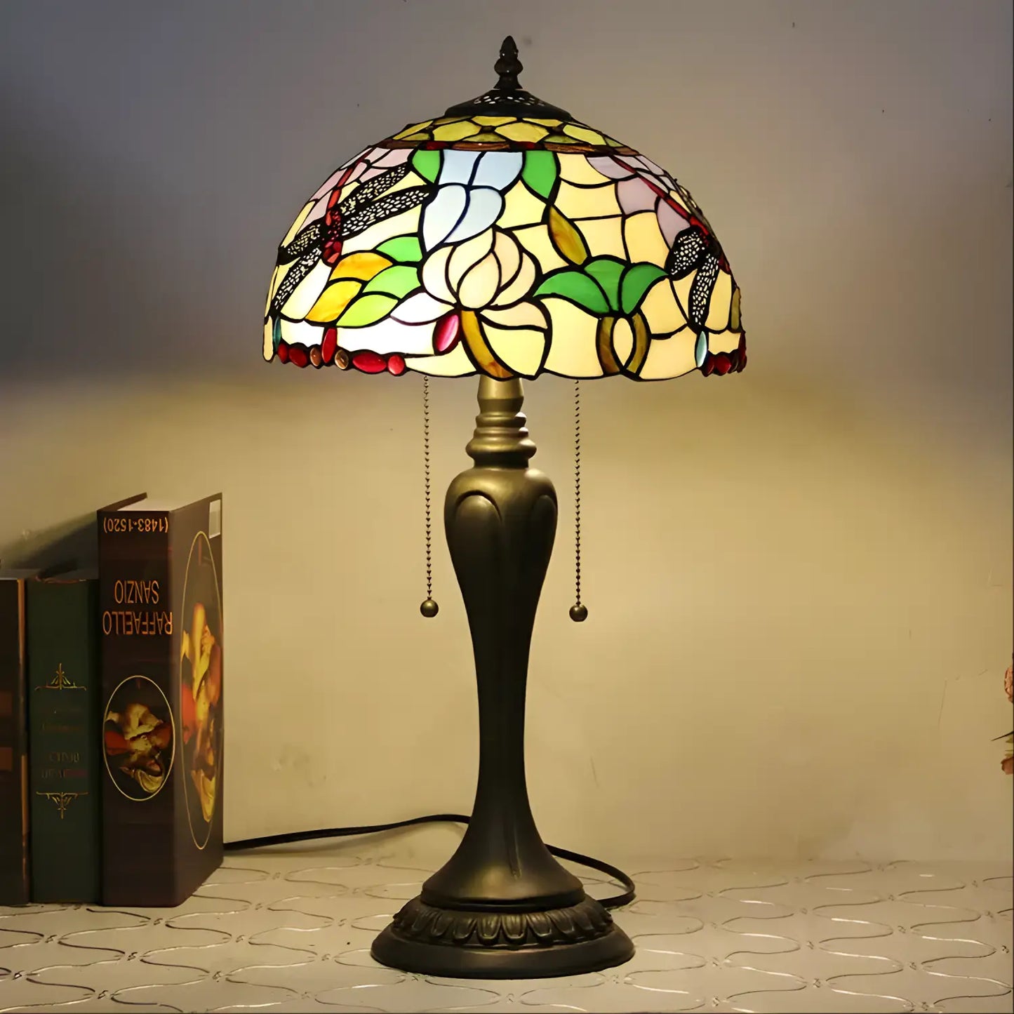European Dragonfly Tiffany Glass Tabletop Lamp - No Bulb - Table Lamp