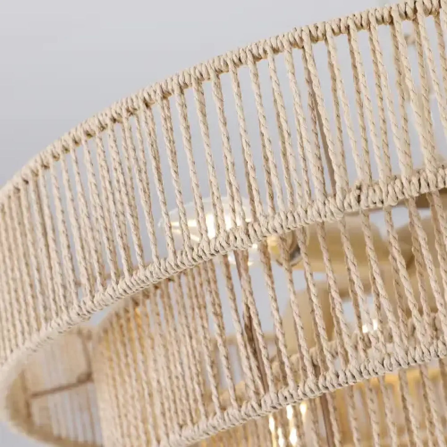 Farmhouse Rattan Pendant Chandelier Lighting with 4 Layer Woven Design Wood 12V Hanging Light