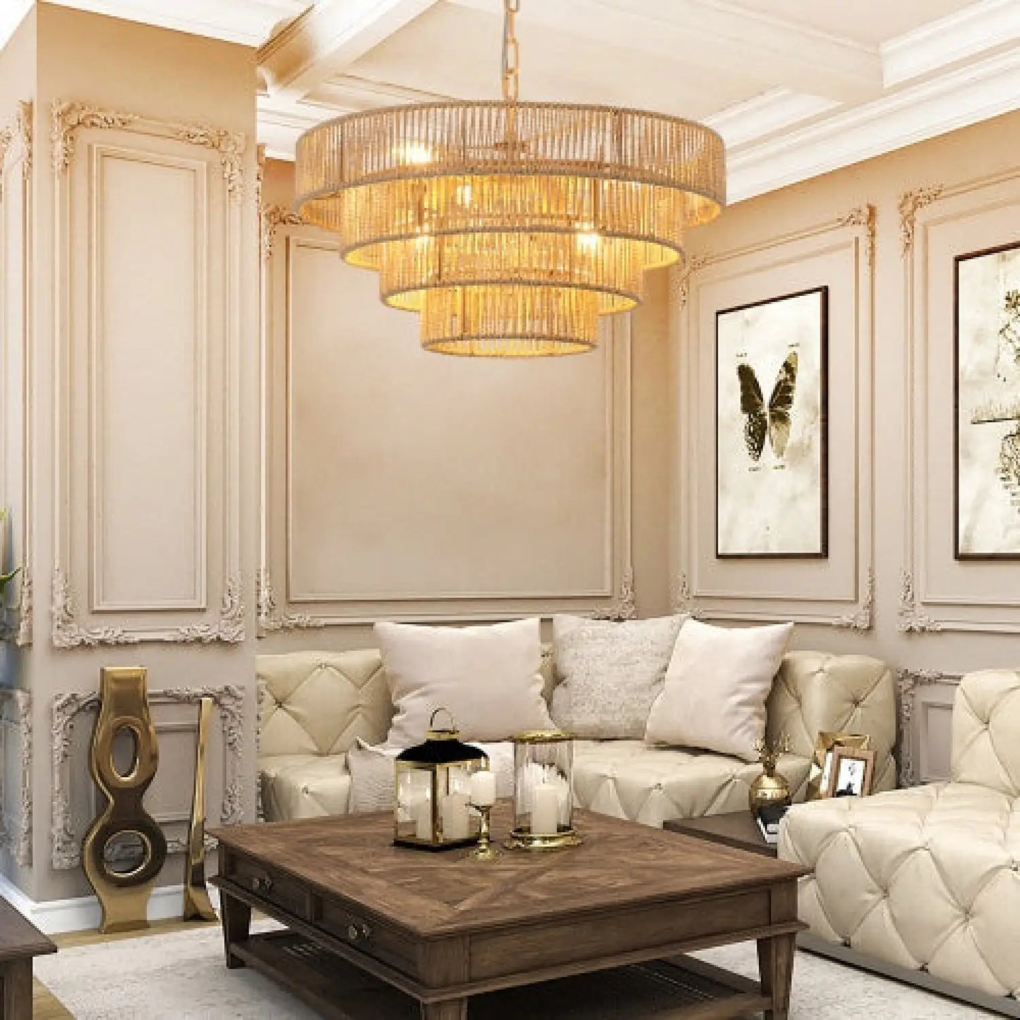 Bohemian Woven Chandelier Unavailable Platform Temu Wood 12V Hanging Light