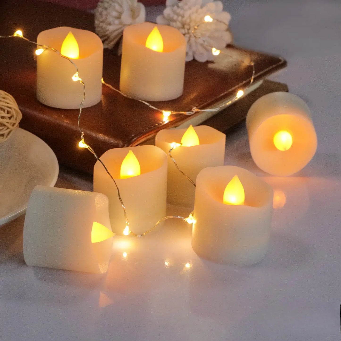 Flameless LED Candle Light – Warm White Timed Light with Flashing Mode - Yellow / 3.6x4.7cm / 12PCS - LED bulb
