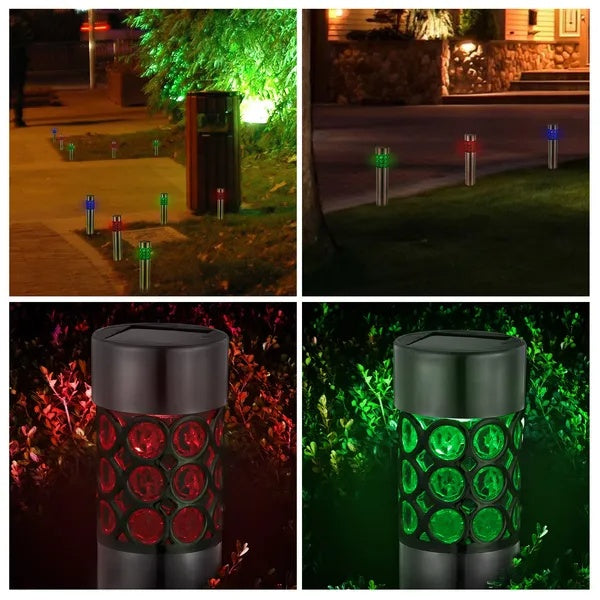 Garden Solar Lamps with RGB Lighting and Stainless Steel Build - Silver - 12V Hanging Light