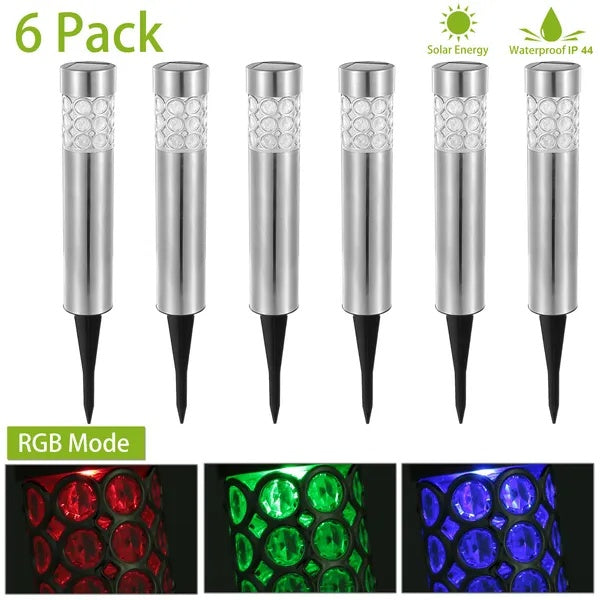 Garden Solar Lamps with RGB Lighting and Stainless Steel Build - Silver - 12V Hanging Light