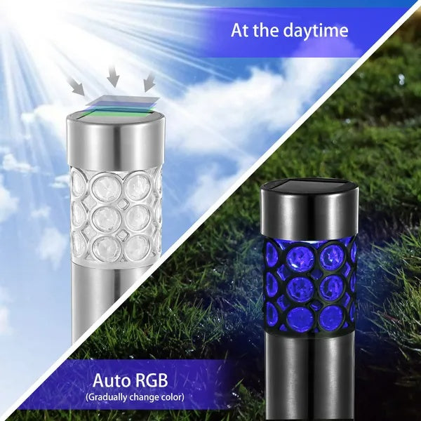 Garden Solar Lamps with RGB Lighting and Stainless Steel Build - Silver - 12V Hanging Light