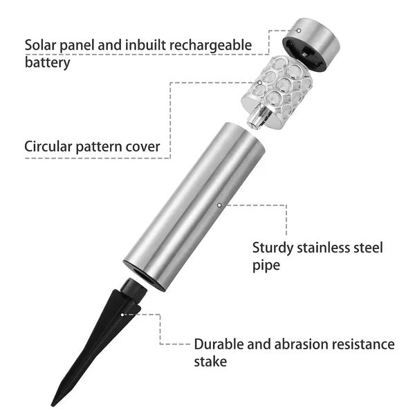 Garden Solar Lamps with RGB Lighting and Stainless Steel Build - Silver - 12V Hanging Light
