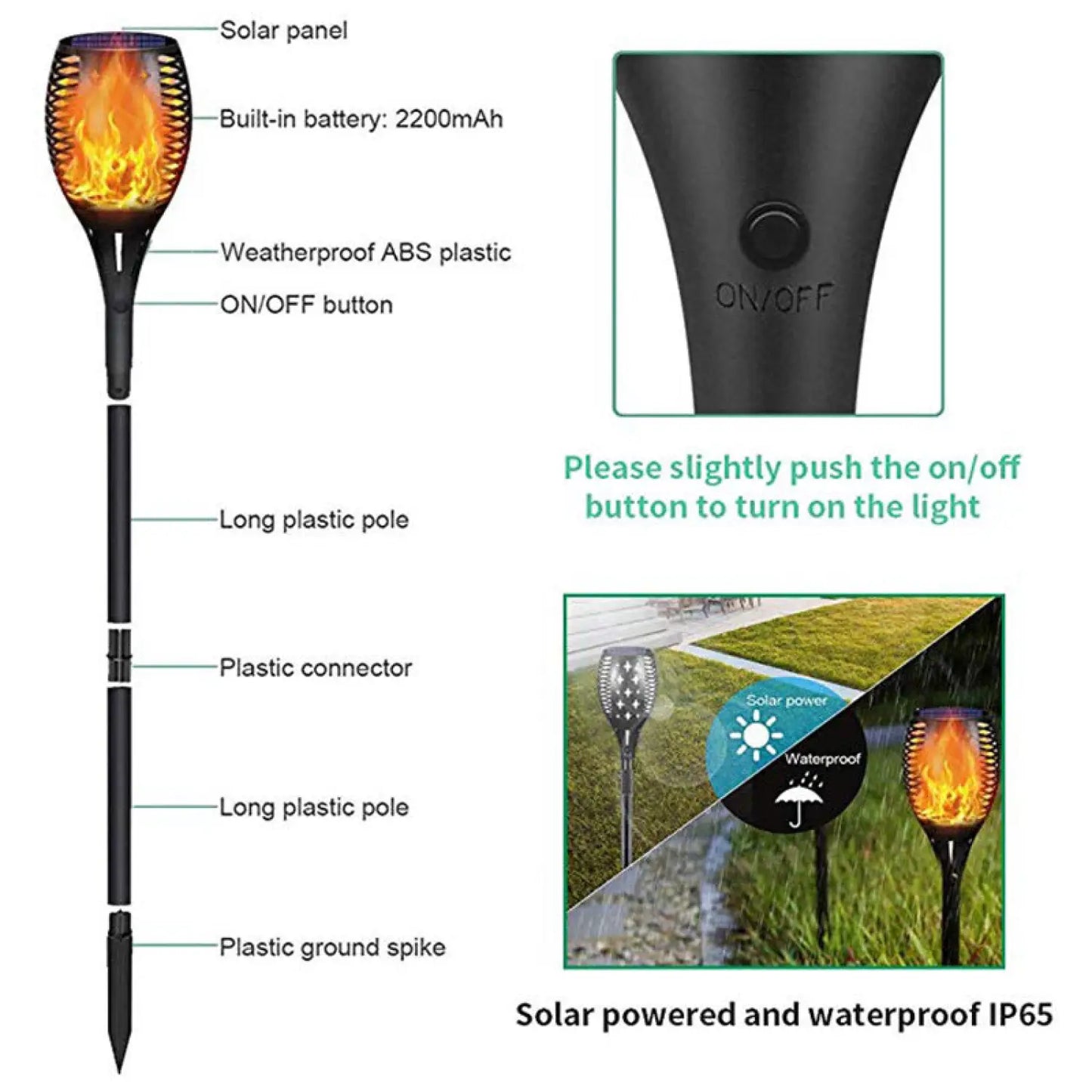 Garden Solar Light with 96 LEDs Torch Effect for Outdoor Landscape Decor - 12V Hanging Light