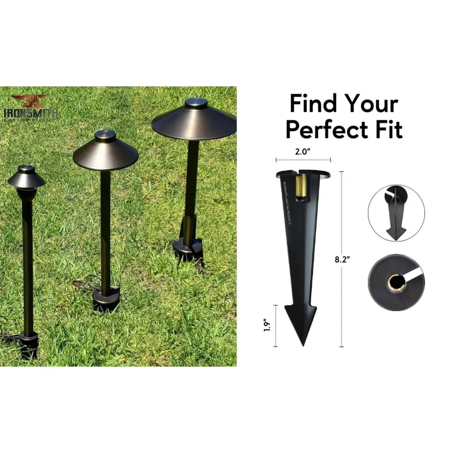 Garden Stake - 8-Inch Low Profile 1/2’’ NPT Thread with Side Wireway | 20 Pack - Spike Mount