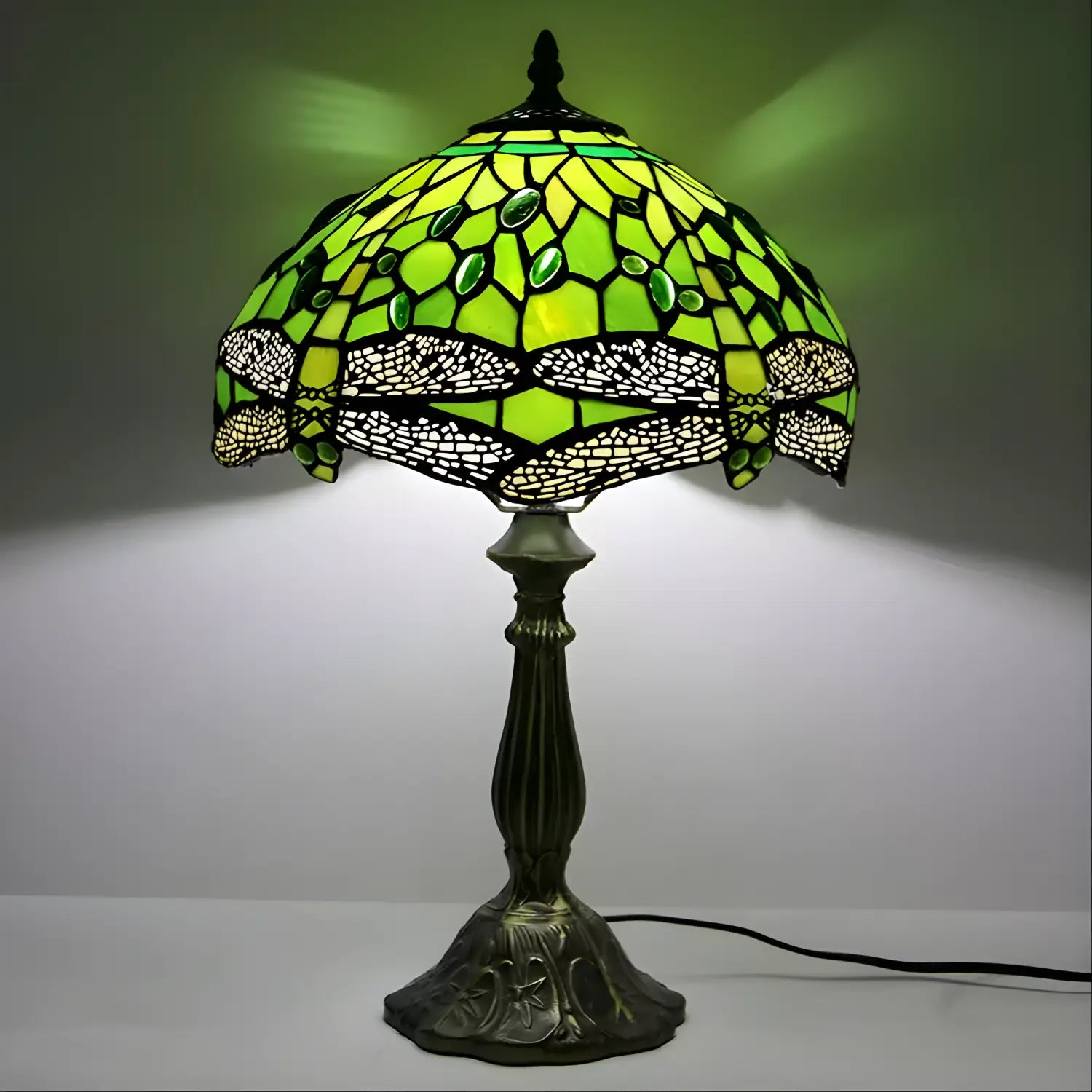 Green Dragonfly Tiffany Glass Tabletop Lamp - No Bulb - Table Lamp
