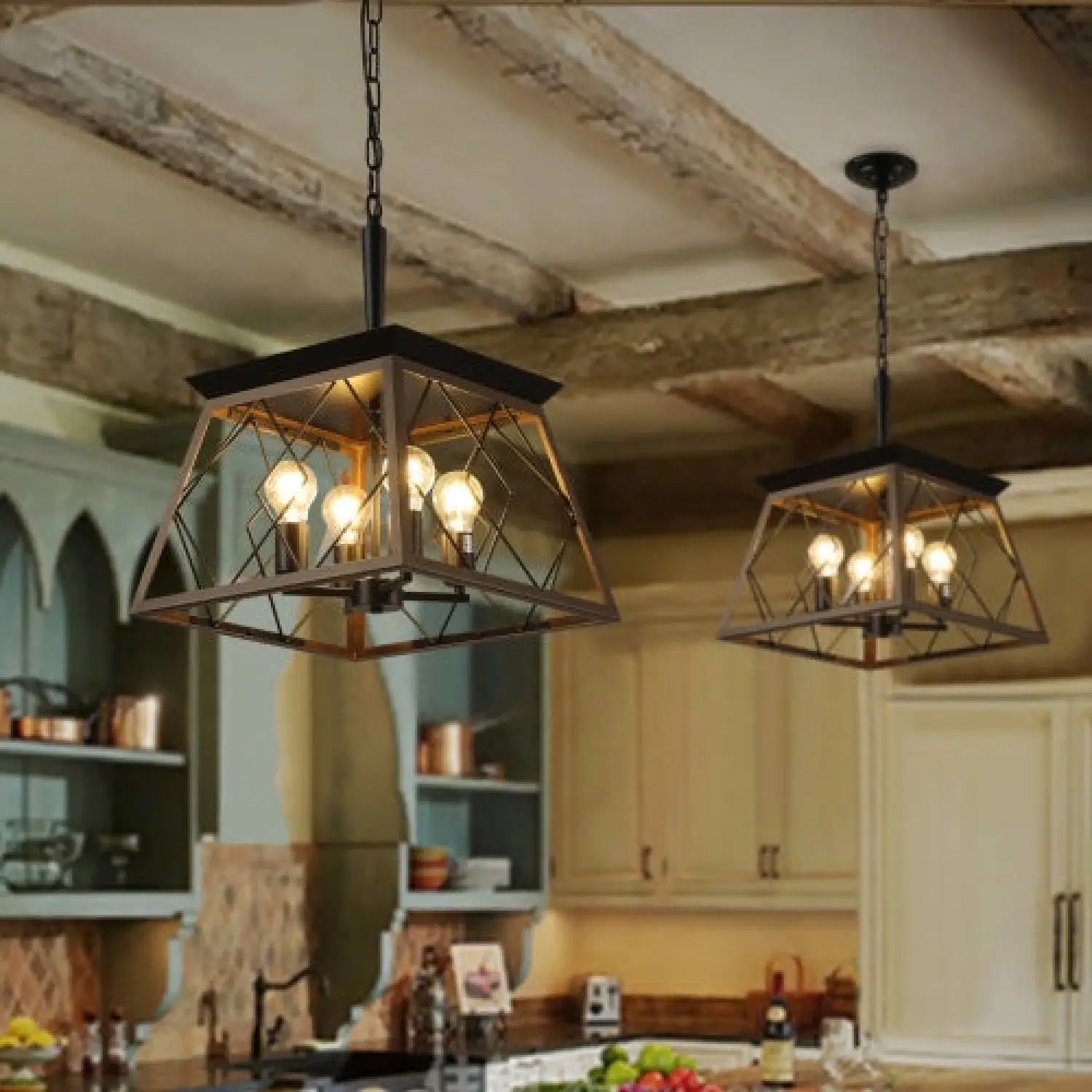 Hanging Lights for Kitchen Island in Rustic Iron Finish - Black - Hanging Light