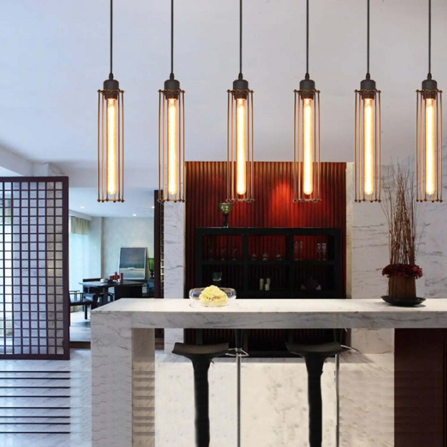 Iron chandelier with metal cage design for modern spaces - 12V Hanging Light