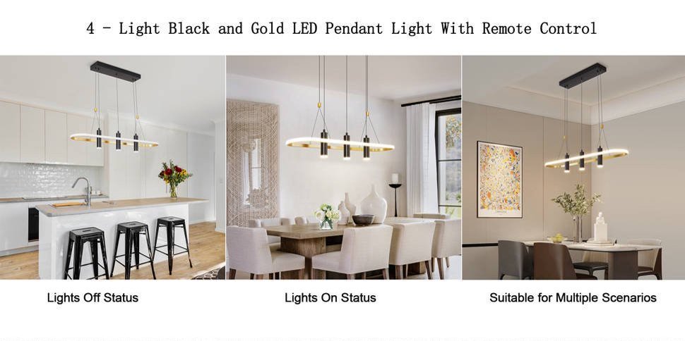 Javeriah 4 Light Black Gold Dimmable LED Pendant Light No Bulb Black Gold 12V Hanging Light