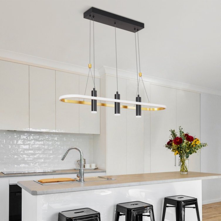 Javeriah 4 Light Black Gold Dimmable LED Pendant Light No Bulb Black Gold 12V Hanging Light