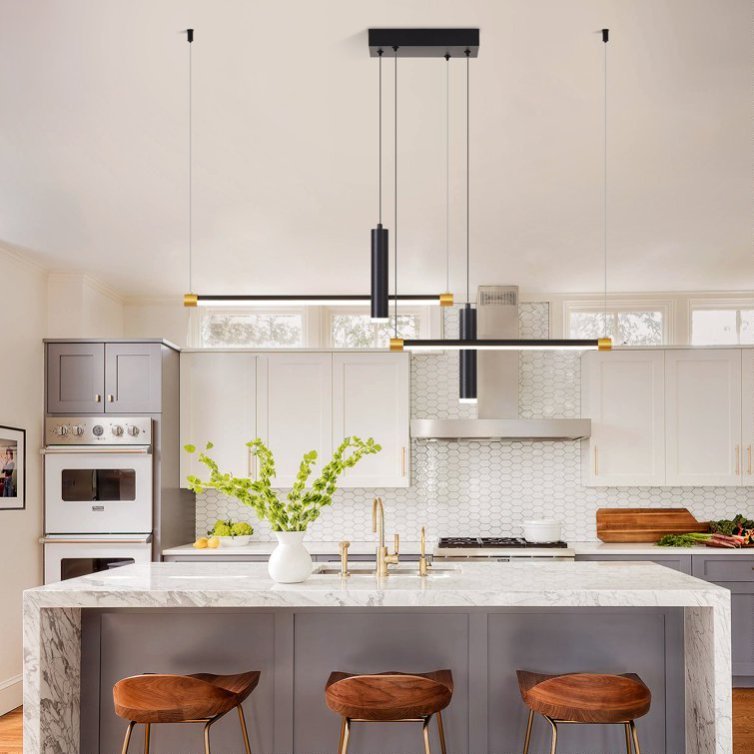 Javeriah 4 - Light Dimmable Kitchen Island Linear LED Pendant No Bulb - Black Gold - 12V Hanging Light