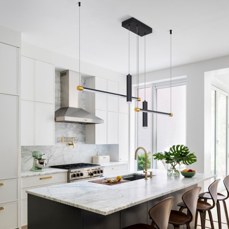 Javeriah 4 - Light Dimmable Kitchen Island Linear LED Pendant No Bulb - Black Gold - 12V Hanging Light
