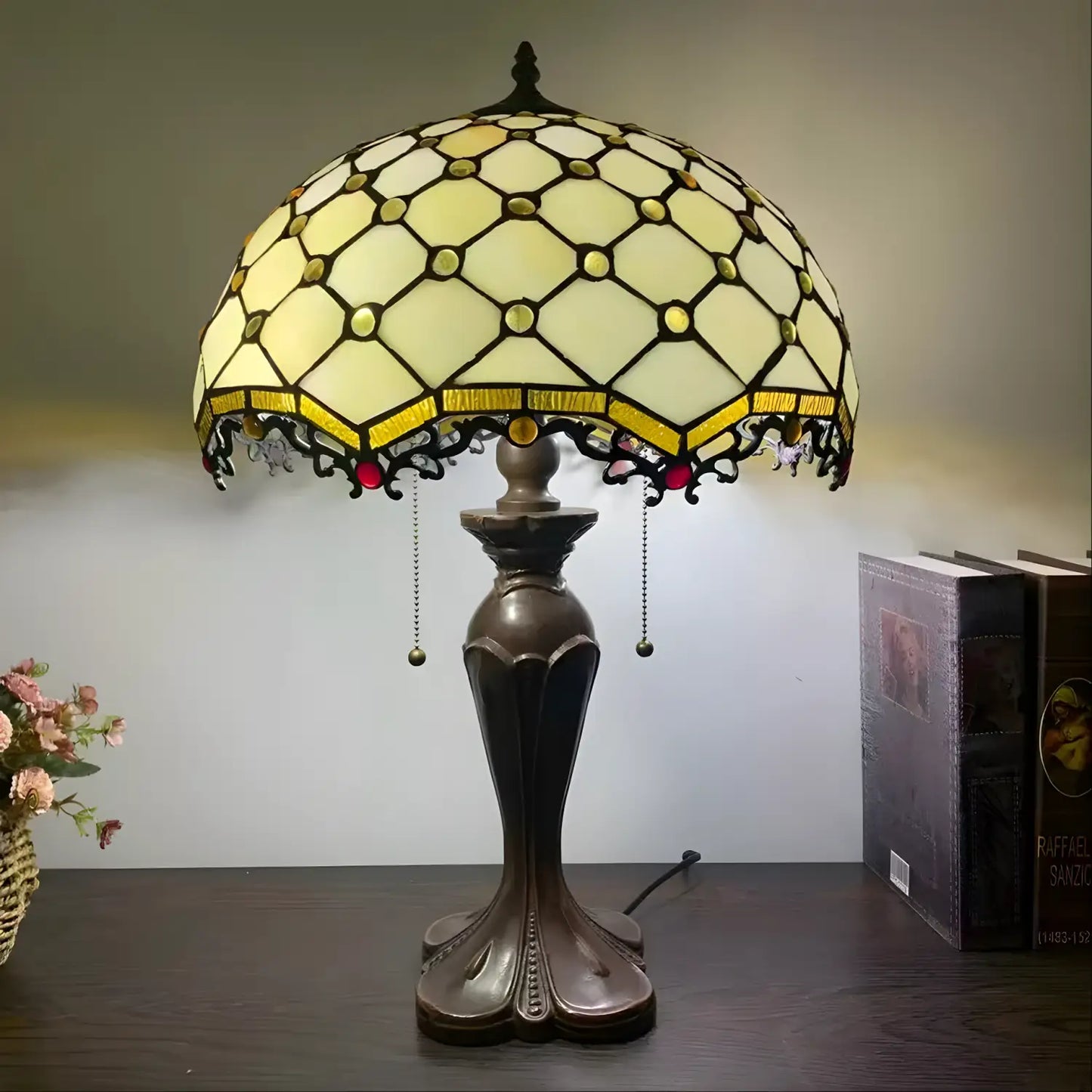 Jewel Tiffany Glass Tabletop Lamp - No Bulb - Table Lamp