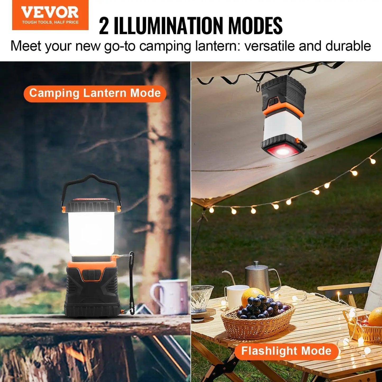 Lantern Light 1000 Lumen LED Rechargeable with Power Bank 4400mAh - Black - 12V Hanging Light
