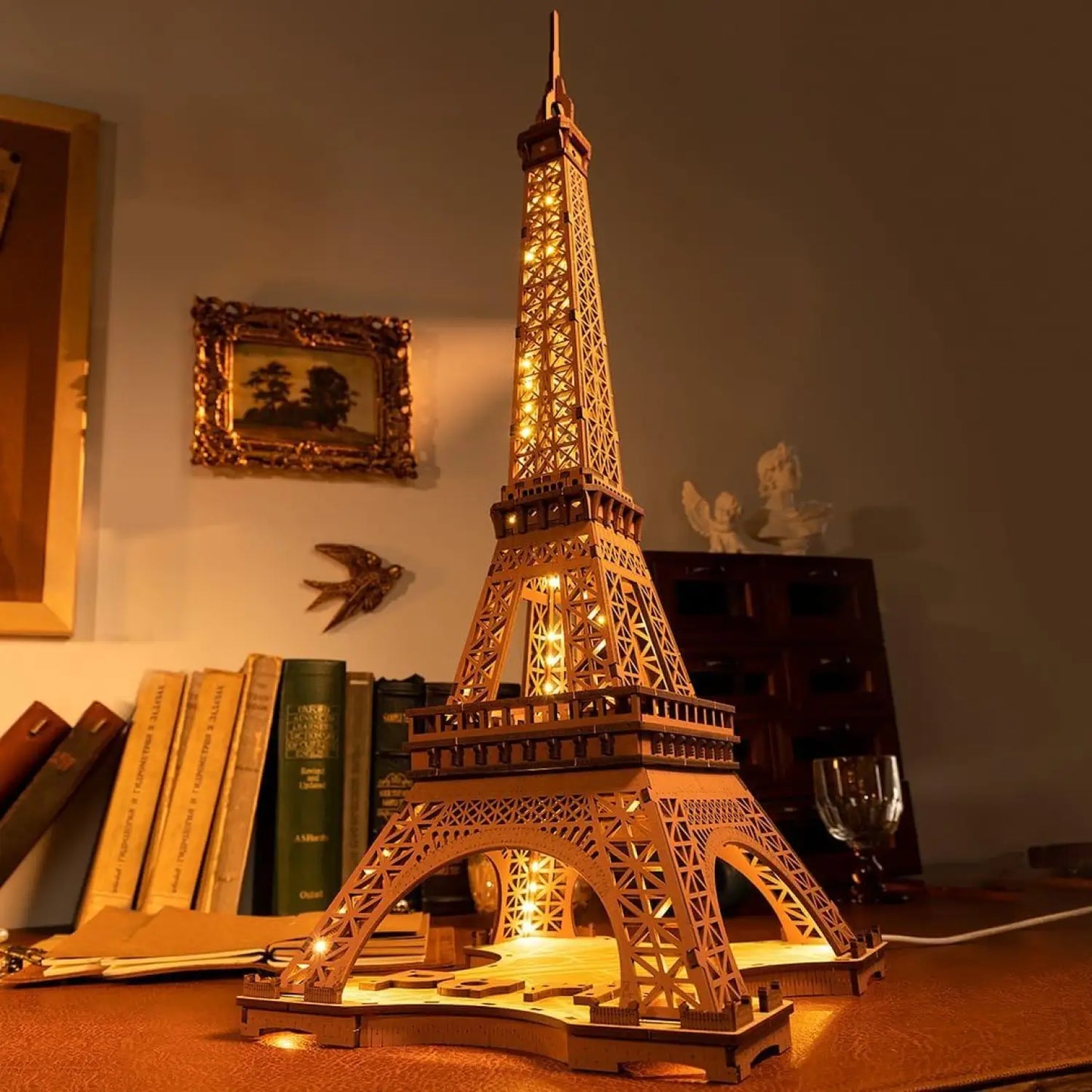 Large Wooden Puzzle with 4 Light Shows Eiffel Tower with Light for Gift - Wood - Table Lamp