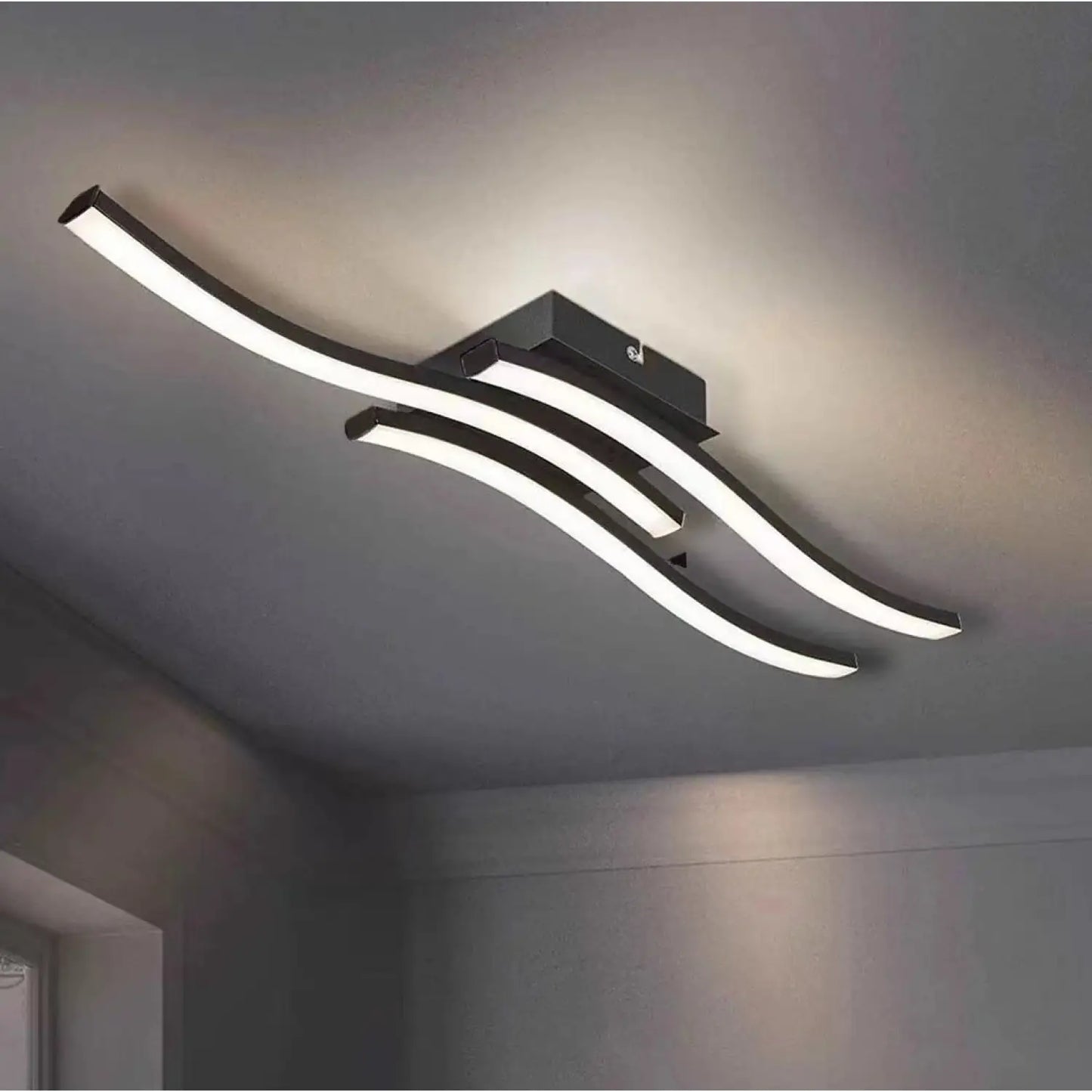 LED Ceiling Light Modern Wave Lamp for Living Room Bedroom & Study - Three Black / Tricolor Light - Ceiling Light