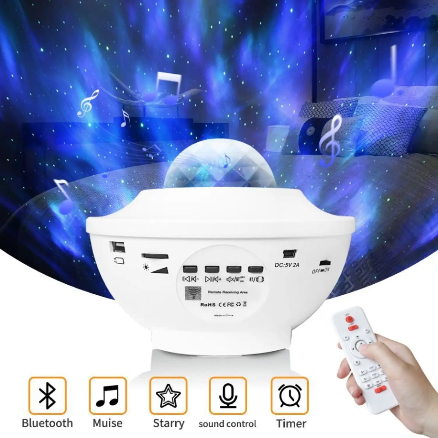 LED Star Projector Night Light with USB Control and Music Player - Table Lamps