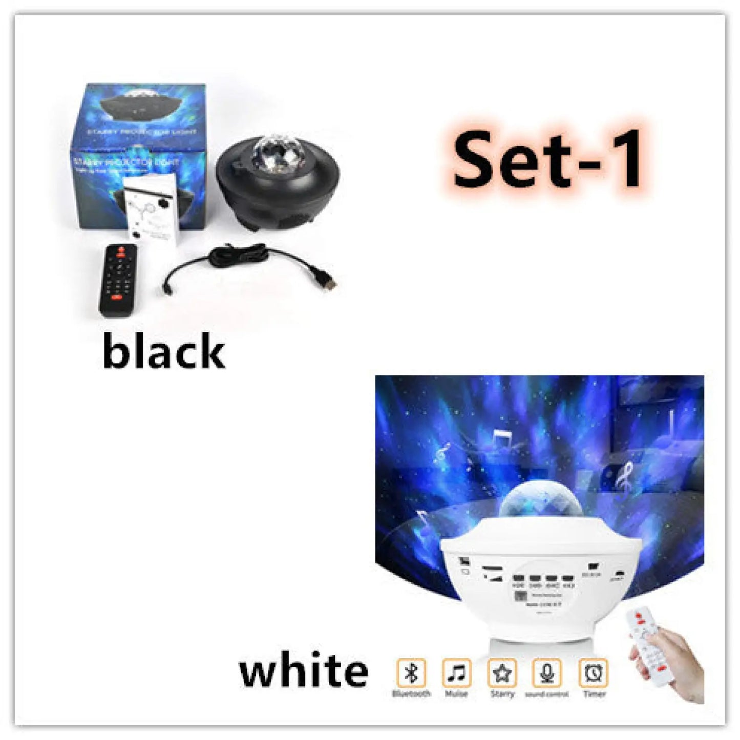 LED Star Projector Night Light with USB Control and Music Player - Table Lamps